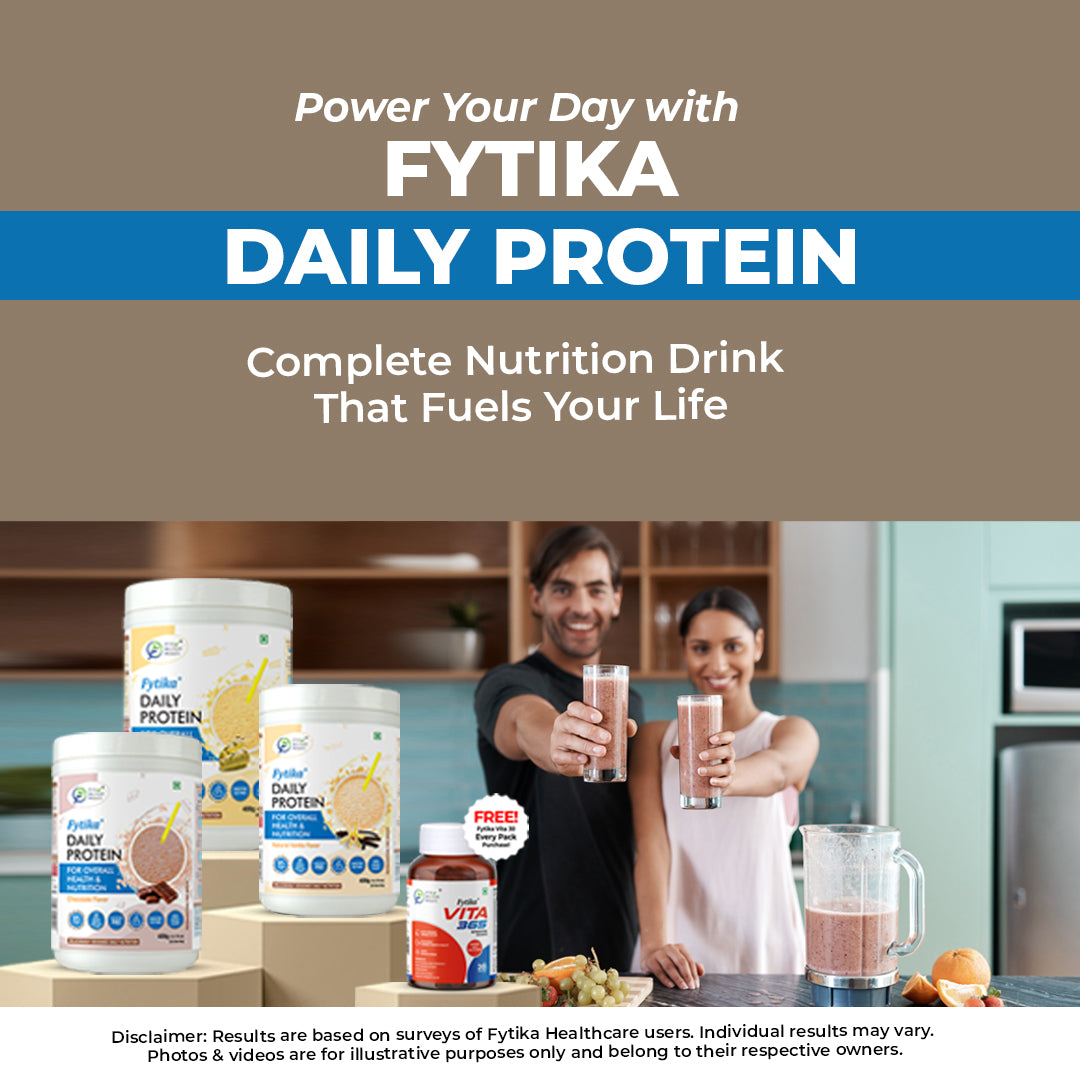 Fytika Daily Protein Powder- Chocolate Flavour - Complete Nutrition Drink with 37 Essential Vitamins and Minerals | 50% Protein Per Serve | High Protein Drink for Men and Women | Net - 400g - Fytika Healthcare Products