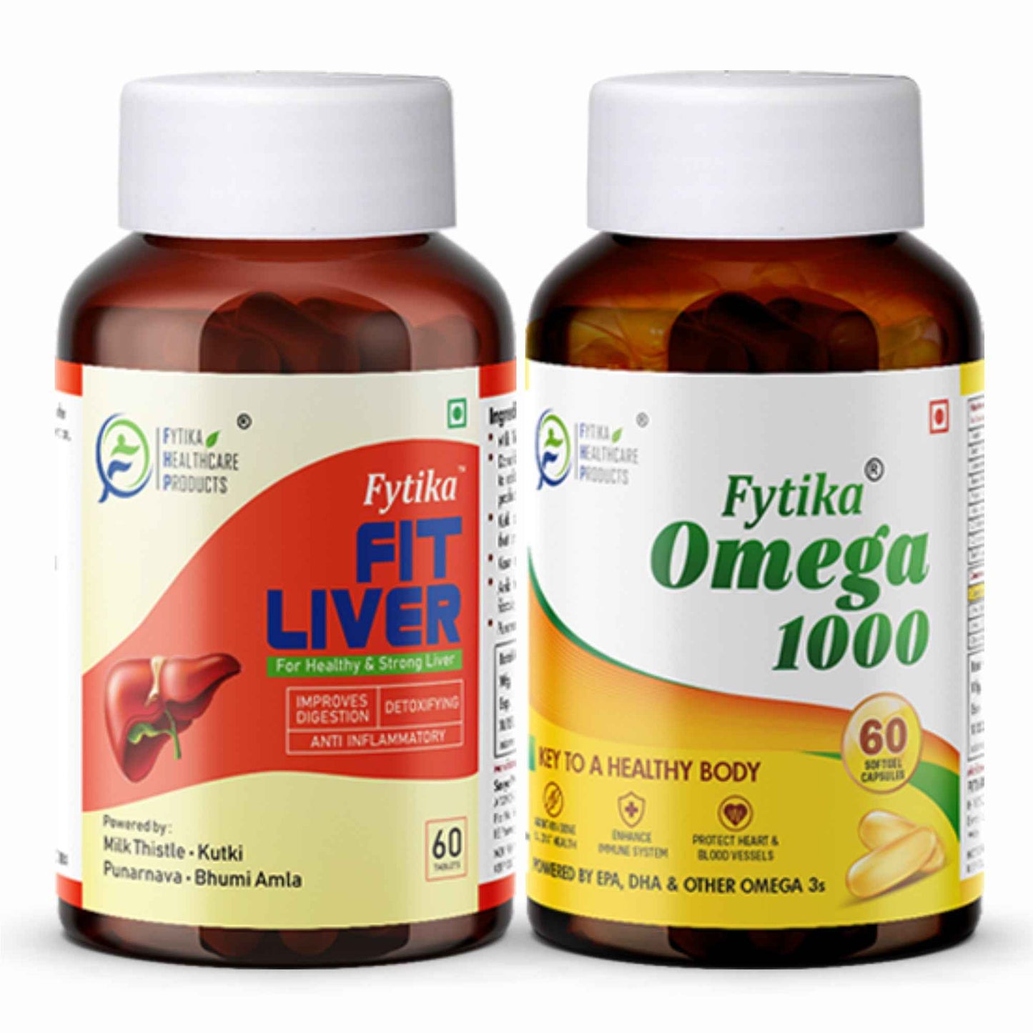 Fytika Omega 1000 and Fit liver: Promote Heart, Brain, Liver detox, For Men, Women - 60 Capsules, 60 Tablets