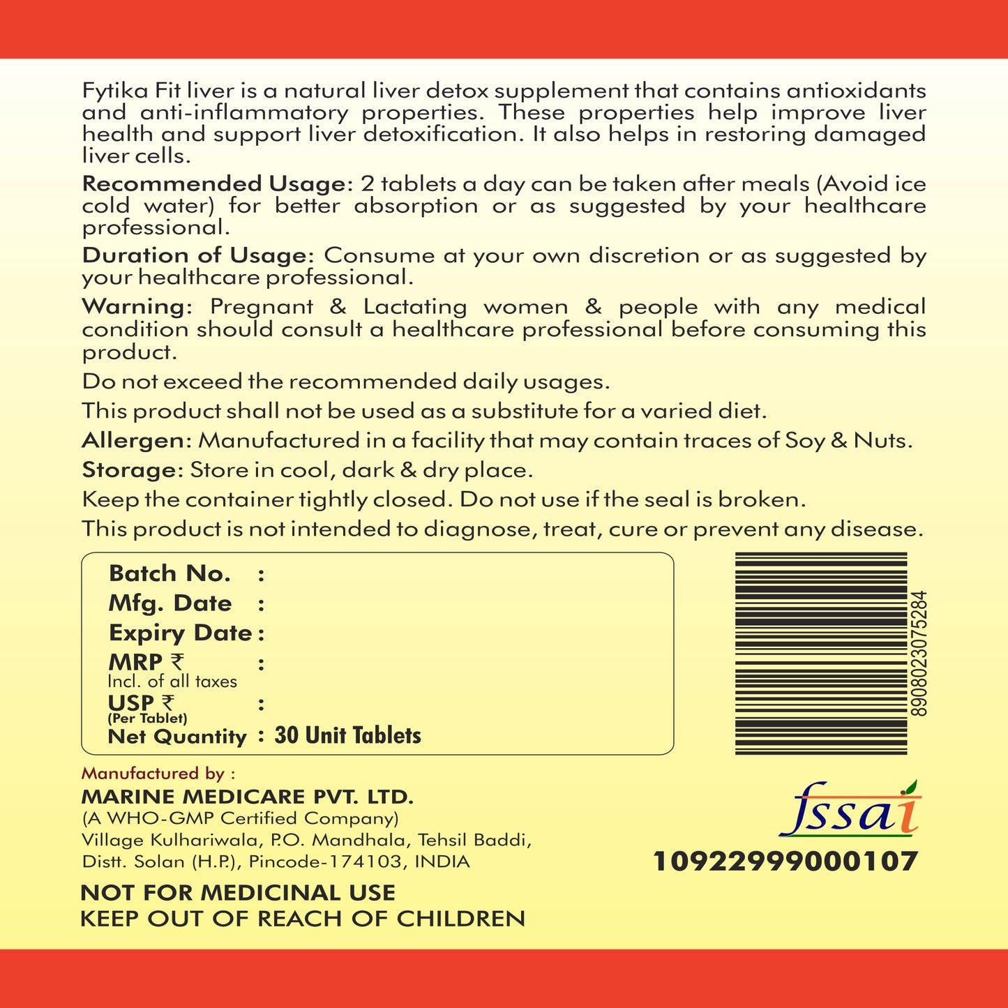 Fytika Fit Liver | Liver Detox Supplement | Liver Detox with Milk Thistle, Kalmegh, Kutaki, Kasani, Haldi | For Men & Women | 30 Tablets - Fytika Healthcare Products