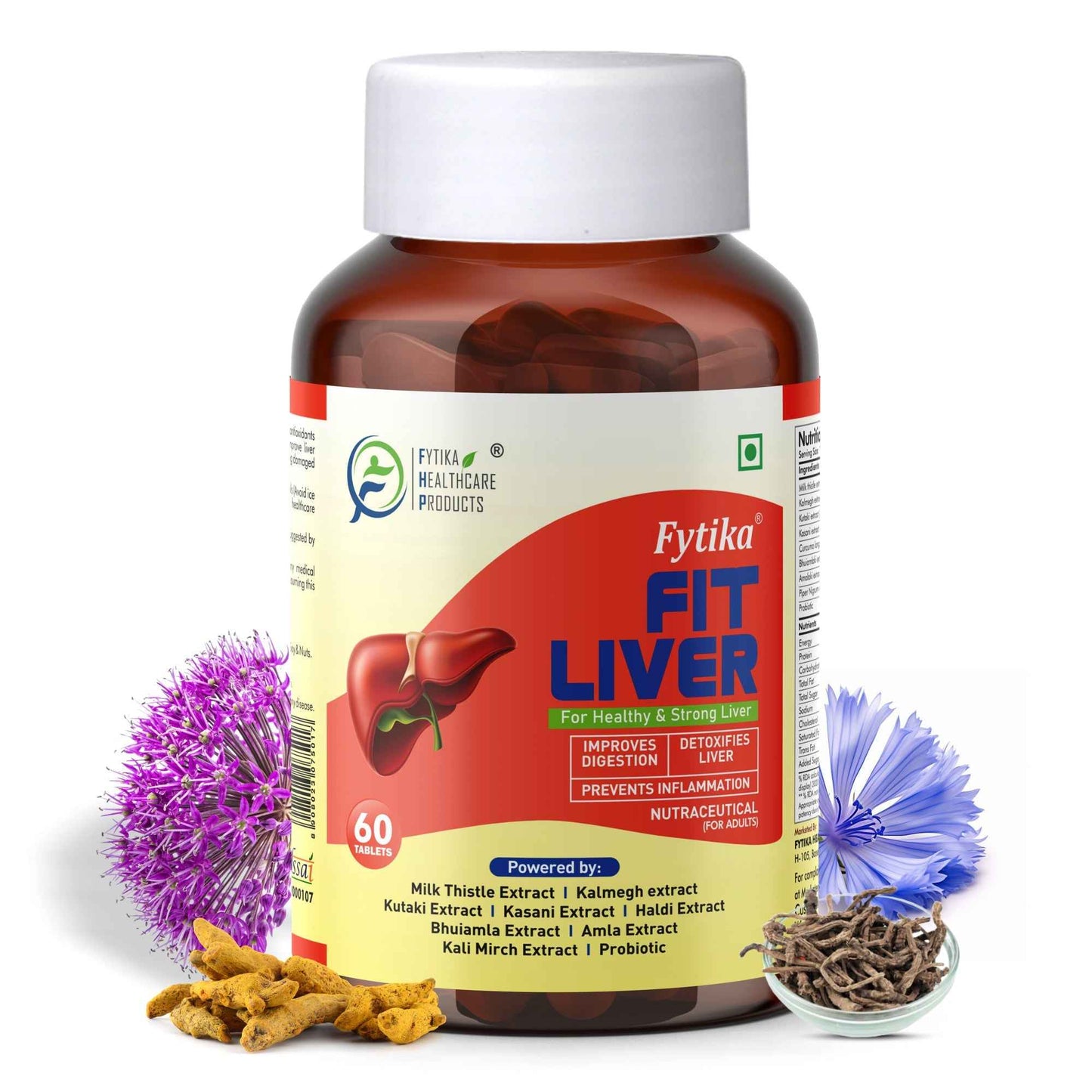 🎁 Fytika Fit Liver | Liver Detox Supplement | Liver Detox with Milk Thistle, Kalmegh, Kutaki, Kasani, Haldi - 60 TABS (PACK OF 1)