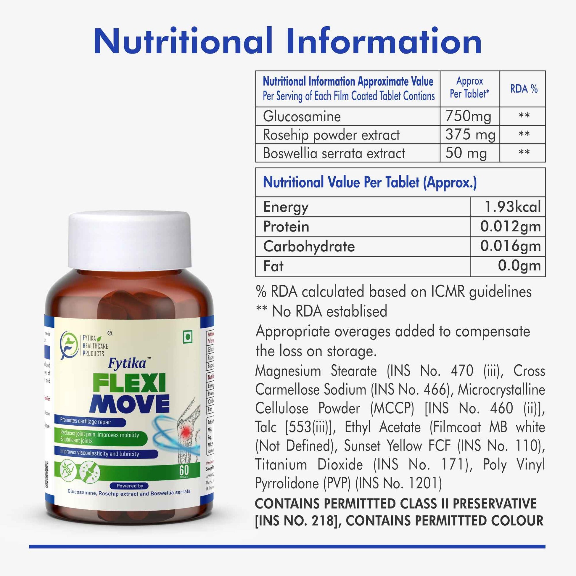 Fytika Flexi Move - Joint Support Supplement, Glucosamine, Rosehip, Boswellia Serrata, Supports Bone, Joint, Cartilage Health, For Men, Women -  Pack Of 3 (180 Tabs)