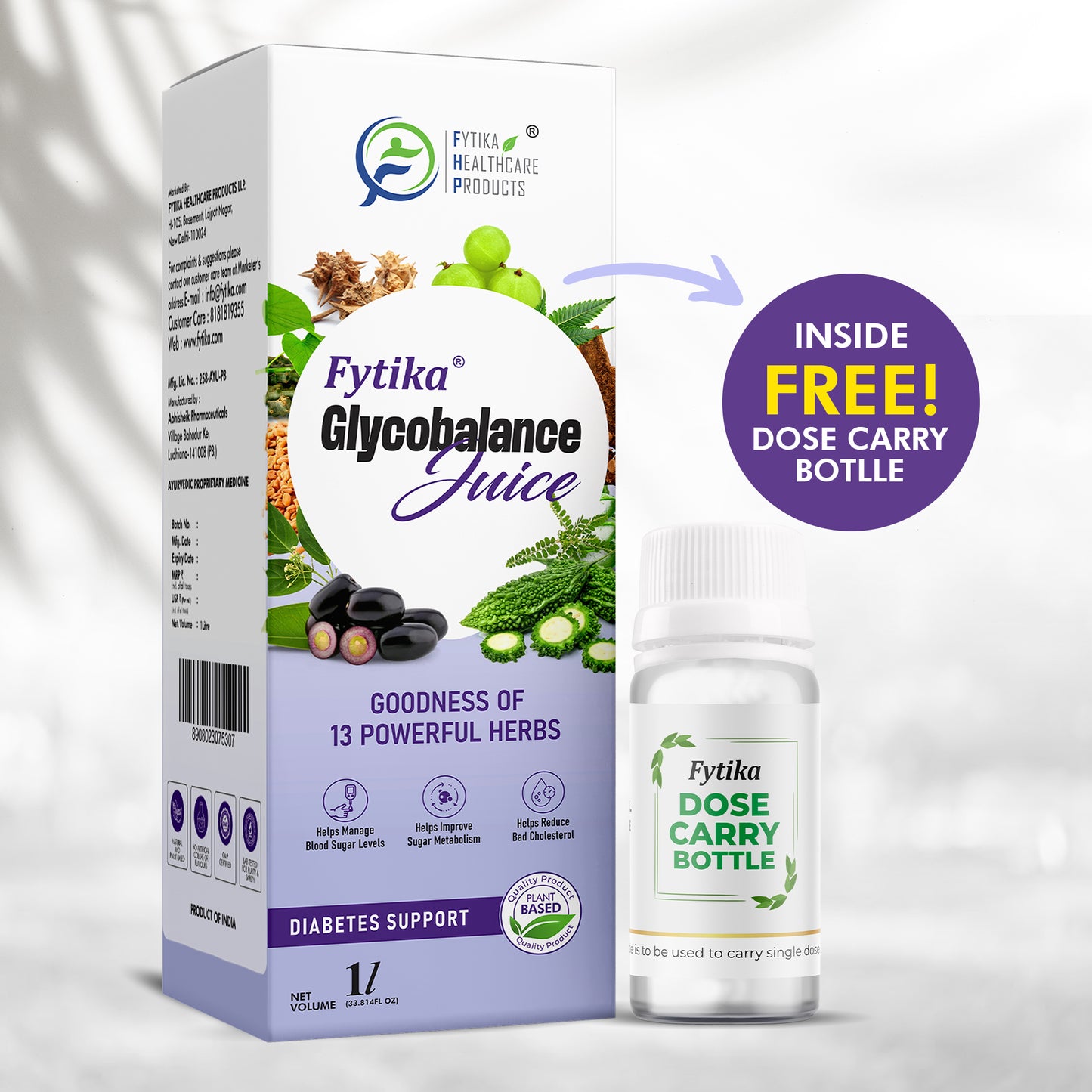 Fytika Glycobalance Juice - For Complete Diabetes Care | Karela, Jamun, Neem, Amla, Methi, Gurmar | For Men & Women - 1L - Fytika Healthcare Products