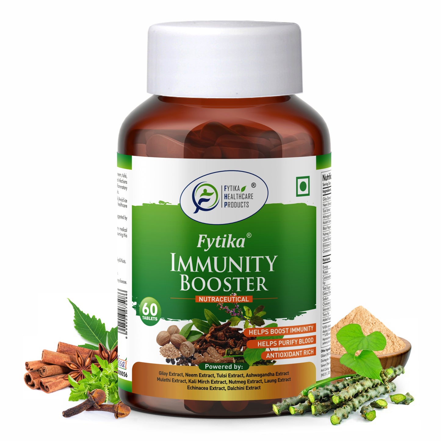 Fytika Immunity Booster Tablets for Adults - Support Immune System, Formulated with Giloy, Ashwagandha, Tulsi, Neem and More - 60 Tablets
