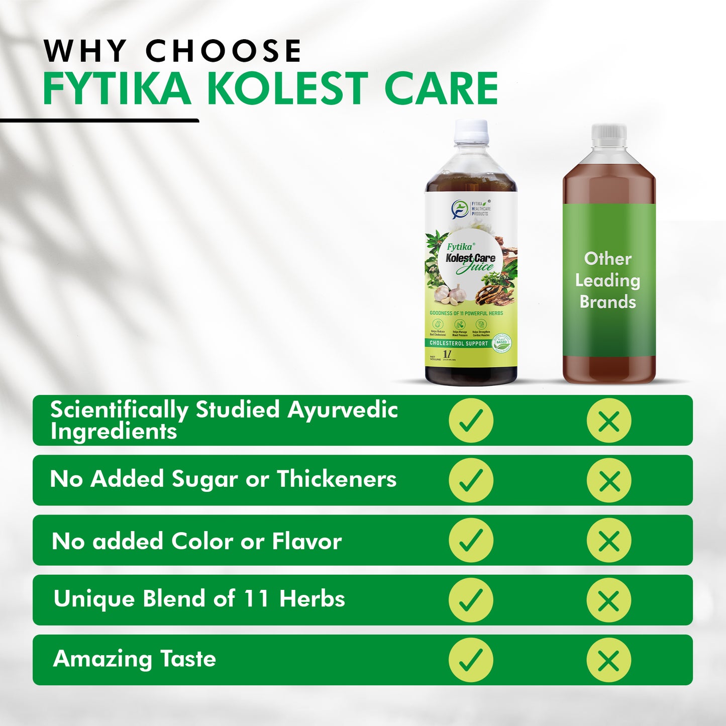 Fytika Kolest Care Juice - Cholesterol Support Juice | Arjun Chhal,Vach, Jatamansi, Shankpushpi, Pudina, Mulethi, Dhaniya, Lahsun | For Men & Women - 1L - Fytika Healthcare Products