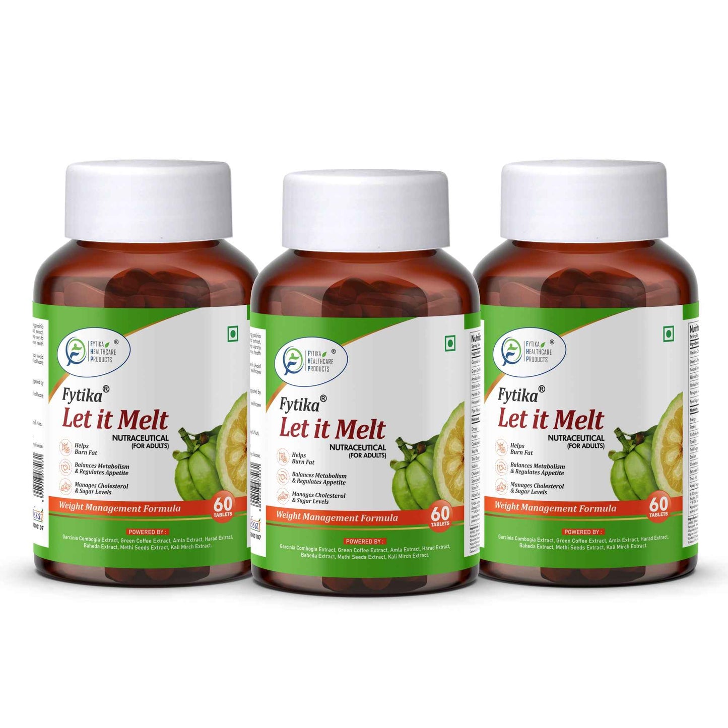 Fytika Let it Melt - Natural Weight Management Supplement, Triphala, Green Coffee, Kali Jeeri, Garcinia Cambogia, Boosts Metabolism, Digestion, For Men, Women - Pack of 3 (180 Tabs)