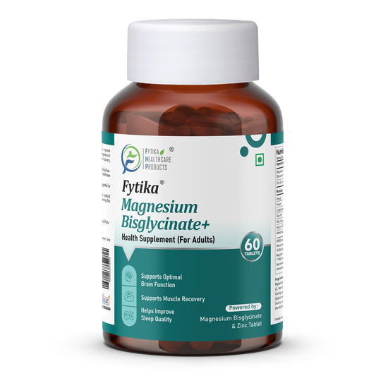 Fytika Magnesium Bisglycinate + | High Absorption Chelated Form | For Better Sleep, Stress Management, Muscle Recovery & Enhanced Workout Performance | With Magnesium (as Bisglycinate) & Zinc | For Men & Women | 60 Tablets - Fytika Healthcare Products