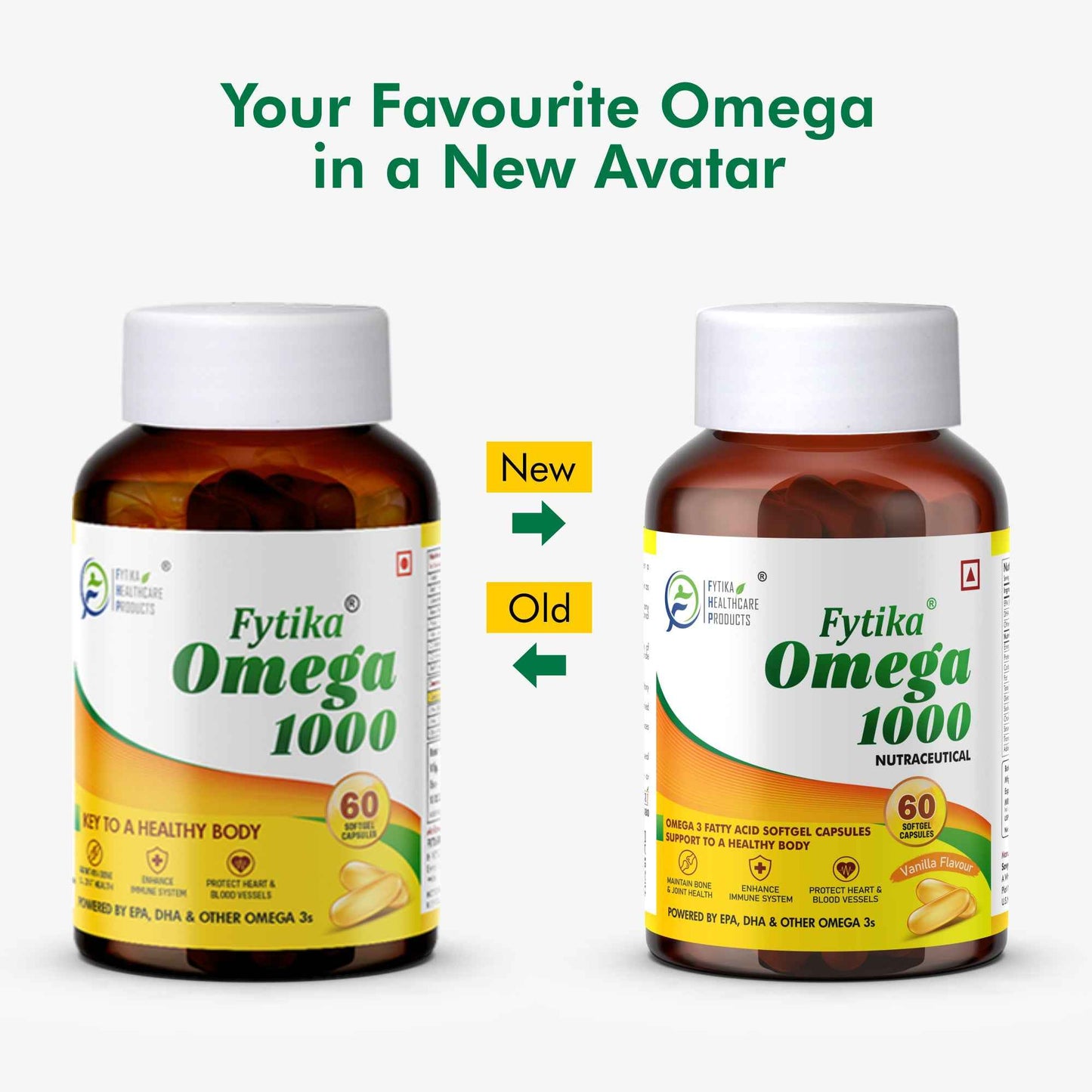 Fytika Omega 1000 - For Heart, Brain, Joint, Muscle Support, EPA 360 MG + DHA 240 MG, Omega Fatty Acids 400 MG, For Men, Women - Pack of 3 (180 Capsules)
