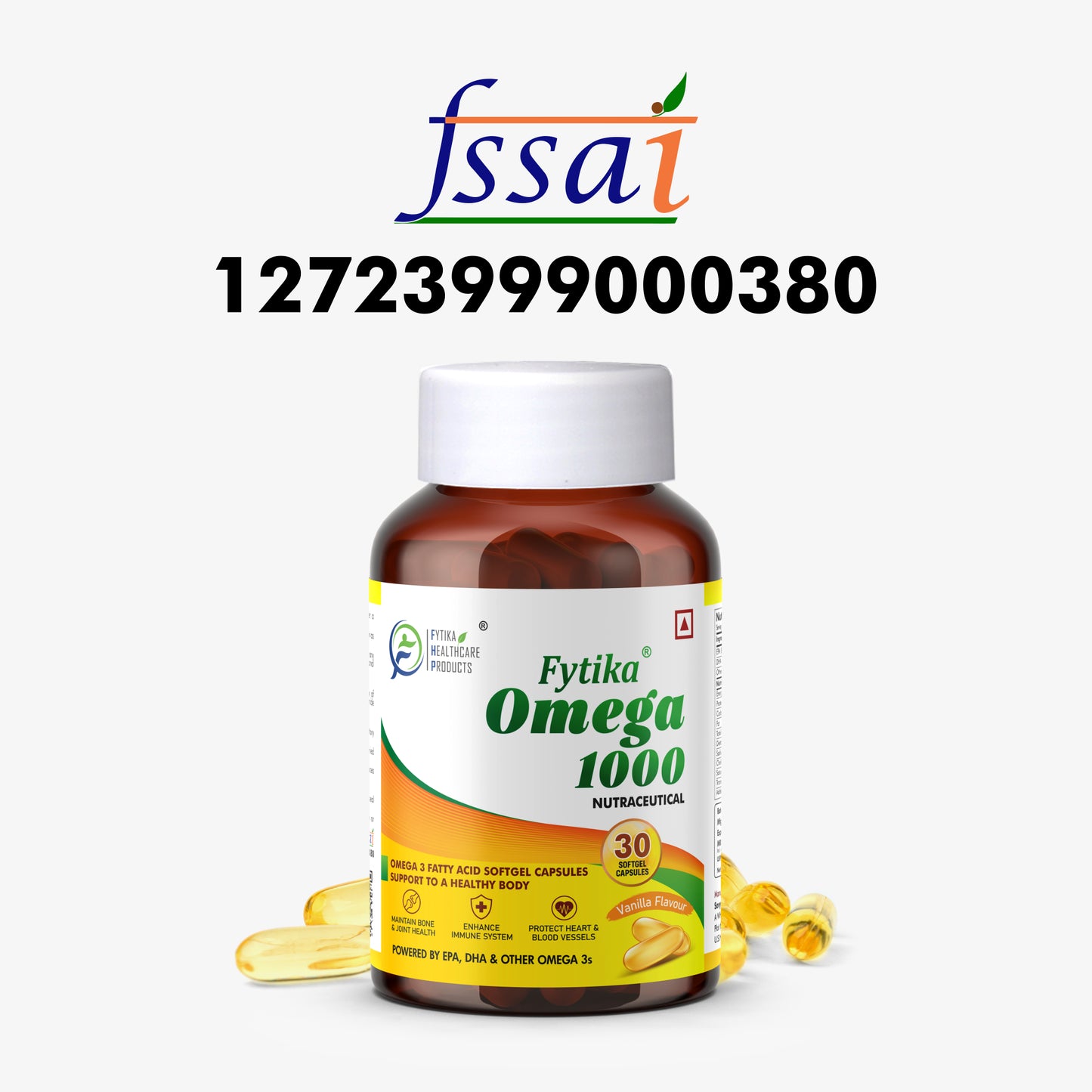 Fytika Omega 1000 - For Heart, Brain, Joint, Muscle Support, EPA 360 MG + DHA 240 MG, Omega Fatty Acids 400 MG, For Men, Women - 30 Softgel - Fytika Healthcare Products
