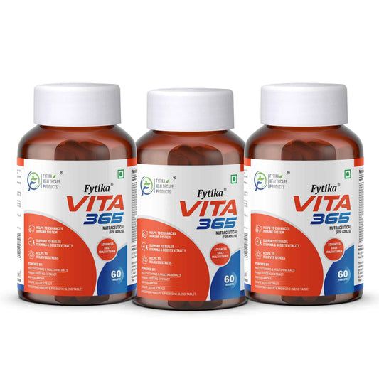 Fytika Vita 365, 3 in 1 Multivitamin - Boosts Energy, Gut Health, Manages Stress, Ashwagandha, Probiotics, Ginseng, For Men, Women-180 Tablets