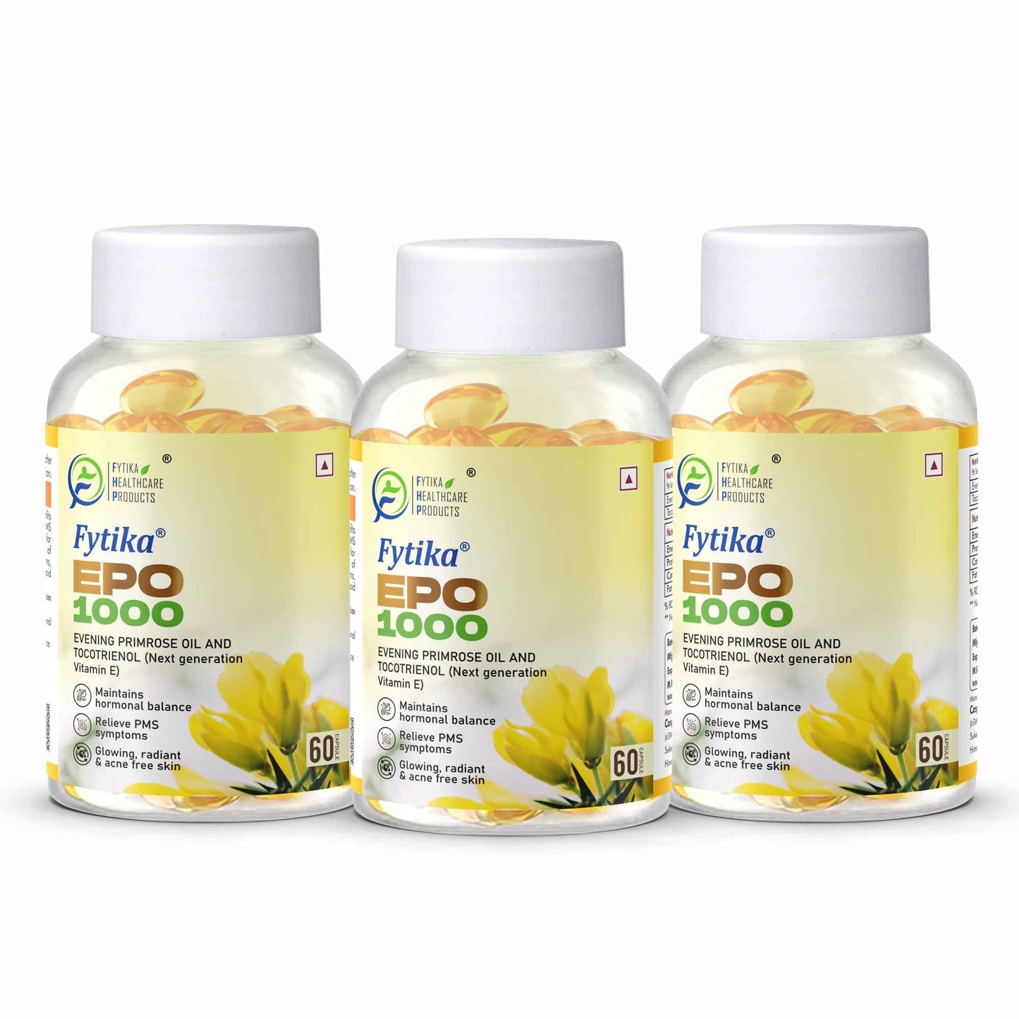 Fytika Evening Primrose Oil - EPO 1000 MG, Promotes Hormonal Balance, Radiant Skin, Relieves PMS - 60 Softgels