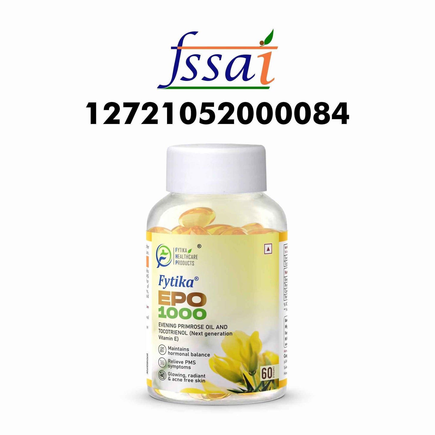 Fytika Evening Primrose Oil - EPO 1000 MG, Promotes Hormonal Balance, Radiant Skin, Relieves PMS - 60 Softgels