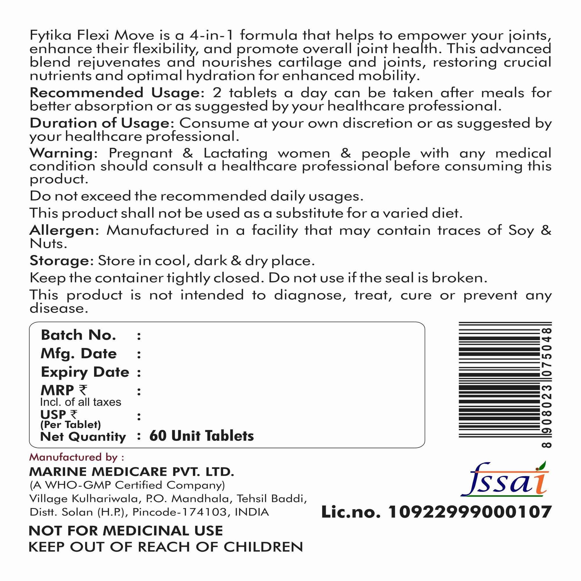 Fytika Flexi Move - Joint Support Supplement, Glucosamine, Rosehip, Boswellia Serrata, Supports Bone, Joint, Cartilage Health, For Men, Women - 60 Tablets