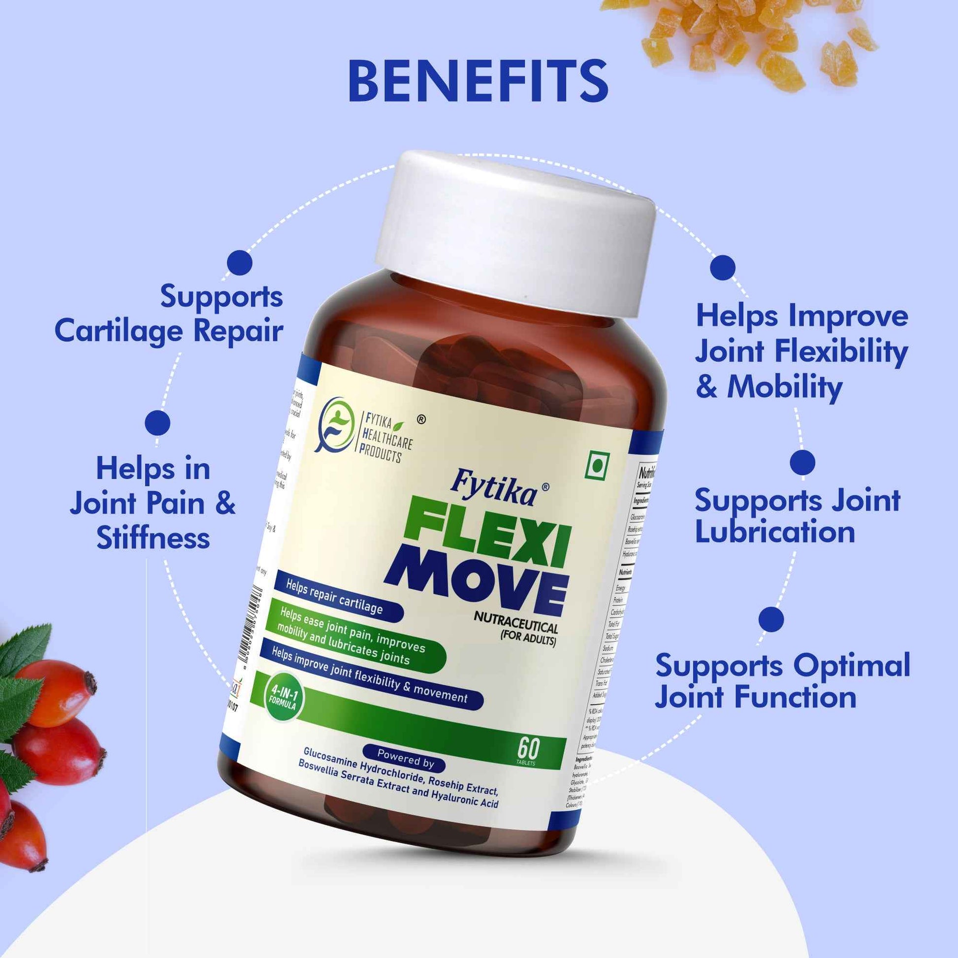 Fytika Flexi Move - Joint Support Supplement, Glucosamine, Rosehip, Boswellia Serrata, Supports Bone, Joint, Cartilage Health, For Men, Women - 60 Tablets