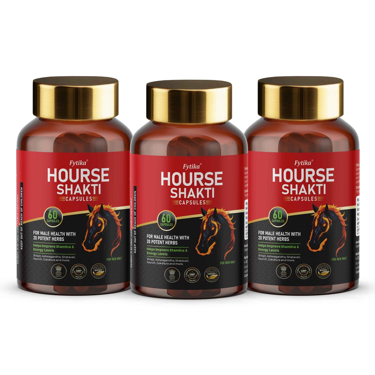 Fytika Hourse Shakti Capsules | 20 Potent Ayurvedic Herbs | For Men Strength, Stamina & Daily Vitality | 60 Capsules