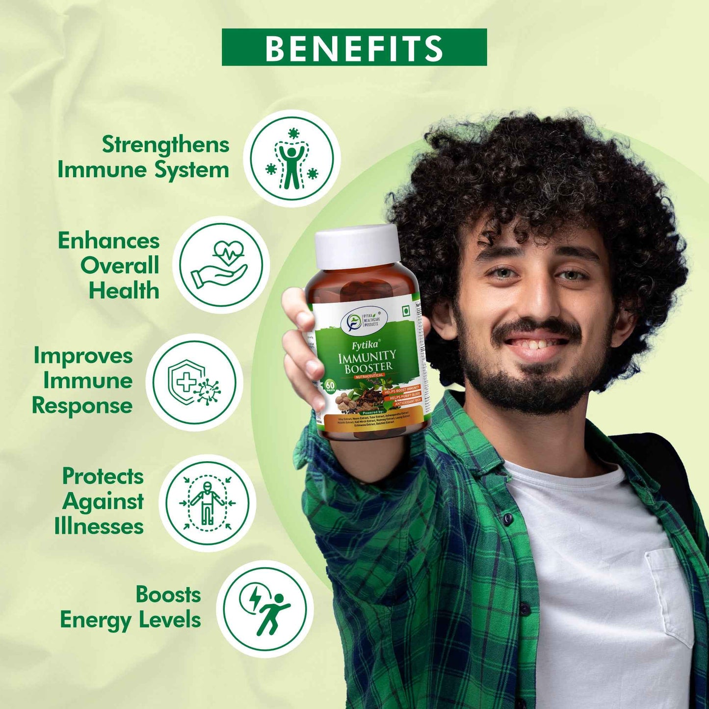 Fytika Immunity Booster Tablets for Adults - Support Immune System, Formulated with Giloy, Ashwagandha, Tulsi, Neem and More - 60 Tablets