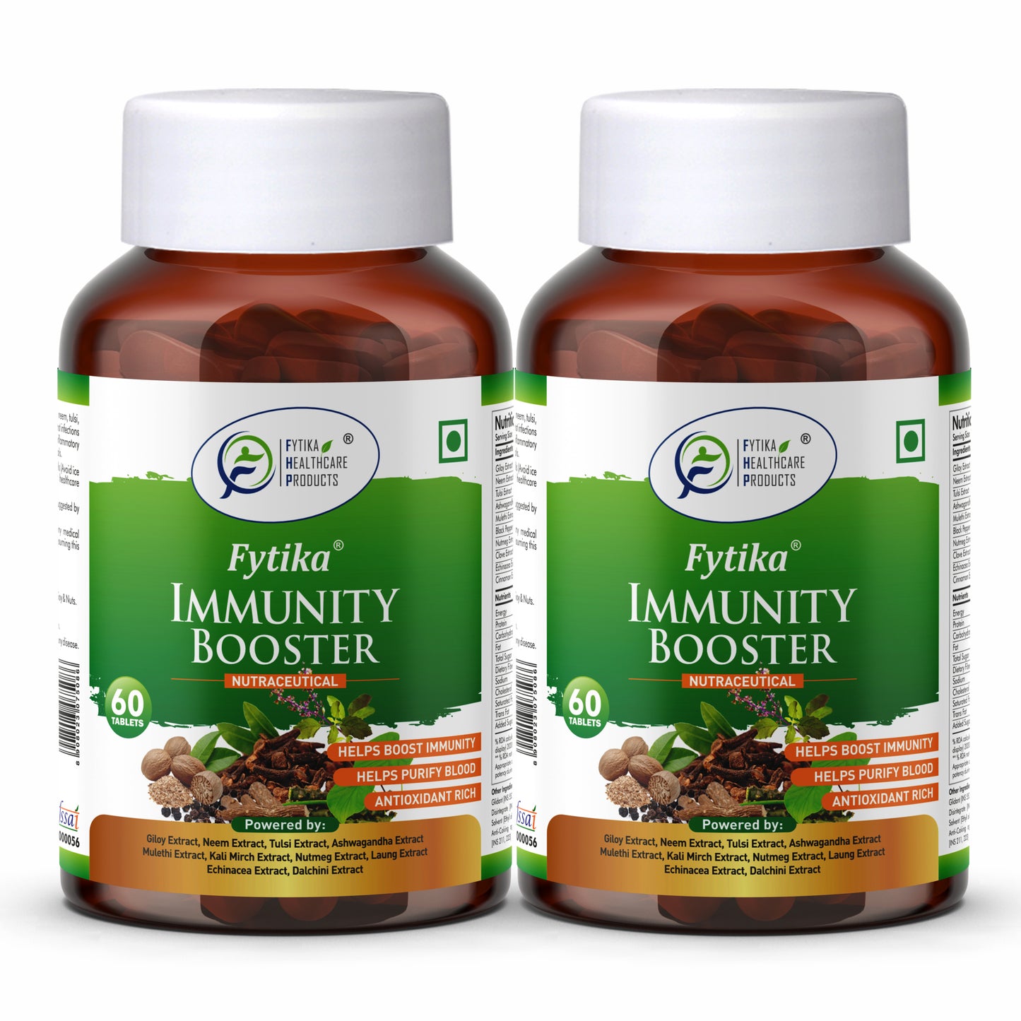 Fytika Immunity Booster Tablets for Adults - Support Immune System, Formulated with Giloy, Ashwagandha, Tulsi, Neem and More - 60 Tablets