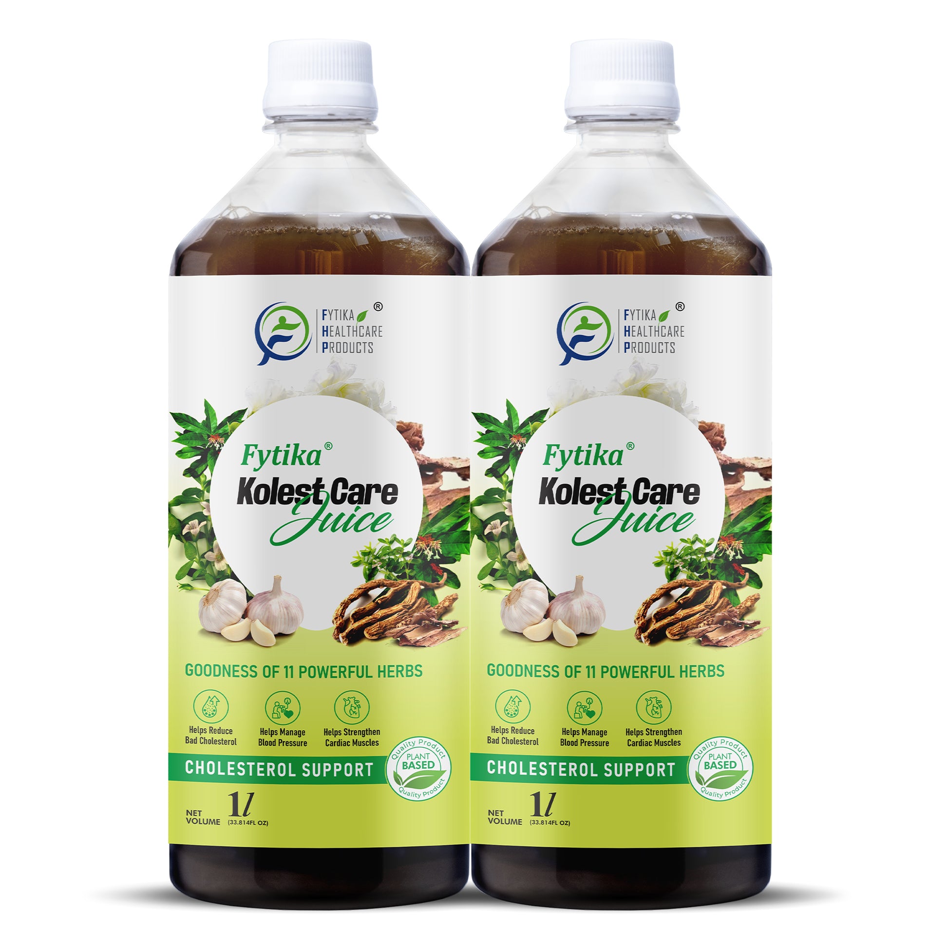 Fytika Kolest Care Juice - Cholesterol Support Juice | Arjun Chhal,Vach, Jatamansi, Shankpushpi, Pudina, Mulethi, Dhaniya, Lahsun | For Men & Women - 1L - Fytika Healthcare Products