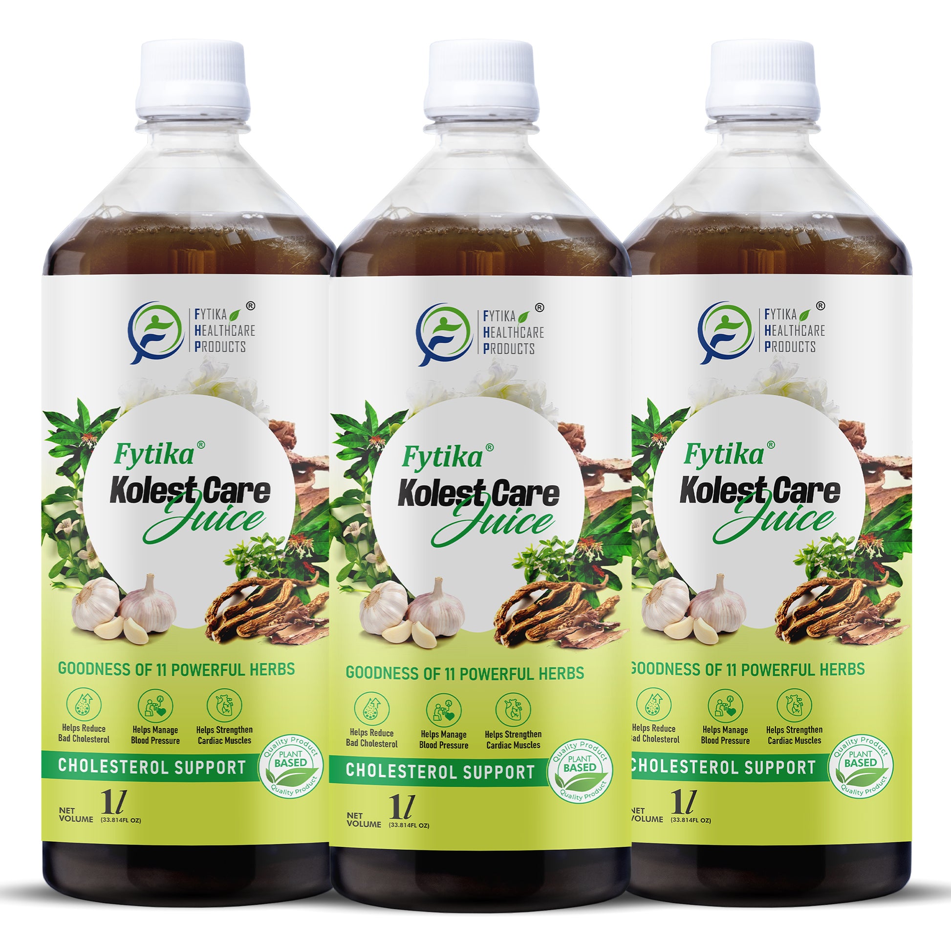 Fytika Kolest Care Juice - Cholesterol Support Juice | Arjun Chhal,Vach, Jatamansi, Shankpushpi, Pudina, Mulethi, Dhaniya, Lahsun | For Men & Women - 1L - Fytika Healthcare Products