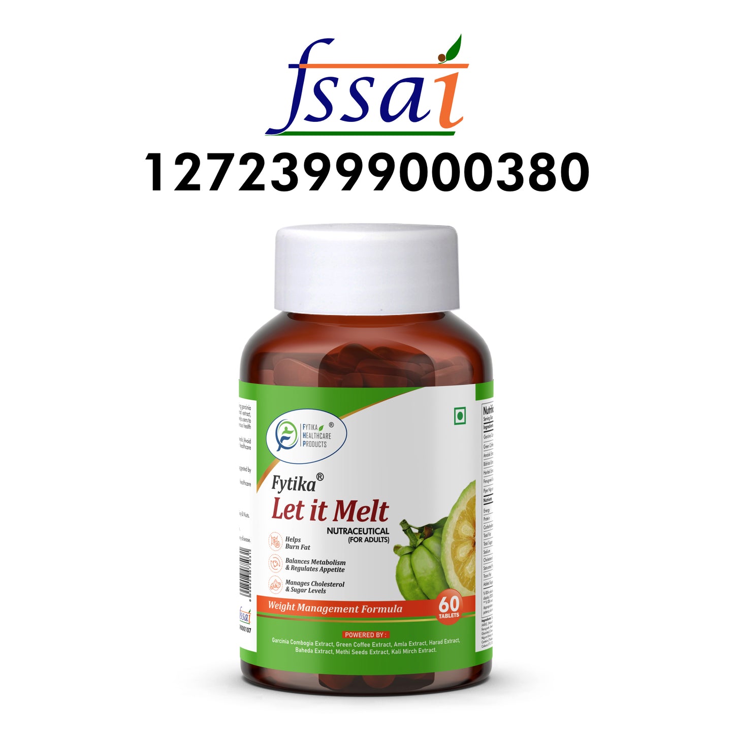Fytika Let it Melt - Natural Weight Management Supplement, Triphala, Green Coffee, Kali Jeeri, Garcinia Cambogia, Boosts Metabolism, Digestion, For Men, Women - 60 Tablets