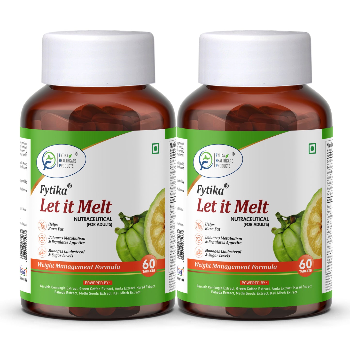 Fytika Let it Melt - Natural Weight Management Supplement, Triphala, Green Coffee, Kali Jeeri, Garcinia Cambogia, Boosts Metabolism, Digestion, For Men, Women - 60 Tablets