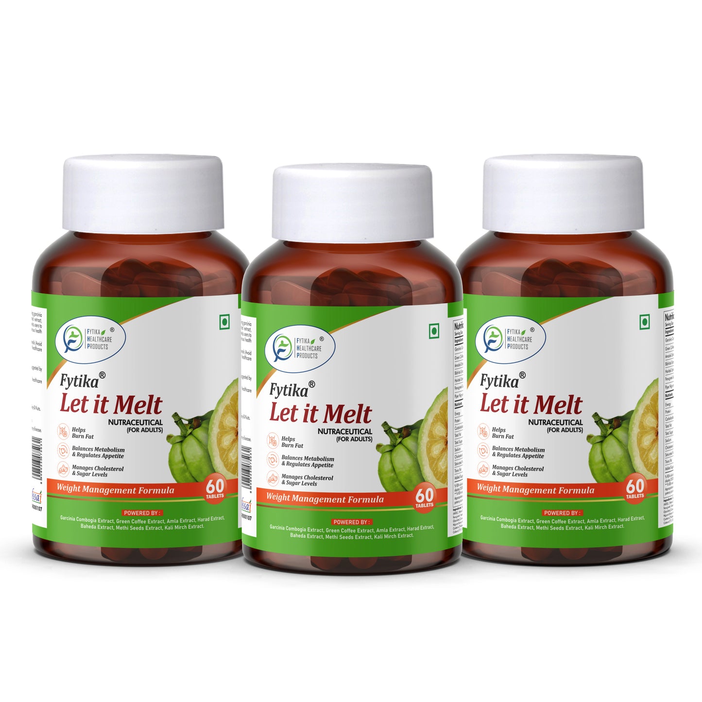 Fytika Let it Melt - Natural Weight Management Supplement, Triphala, Green Coffee, Kali Jeeri, Garcinia Cambogia, Boosts Metabolism, Digestion, For Men, Women - 60 Tablets