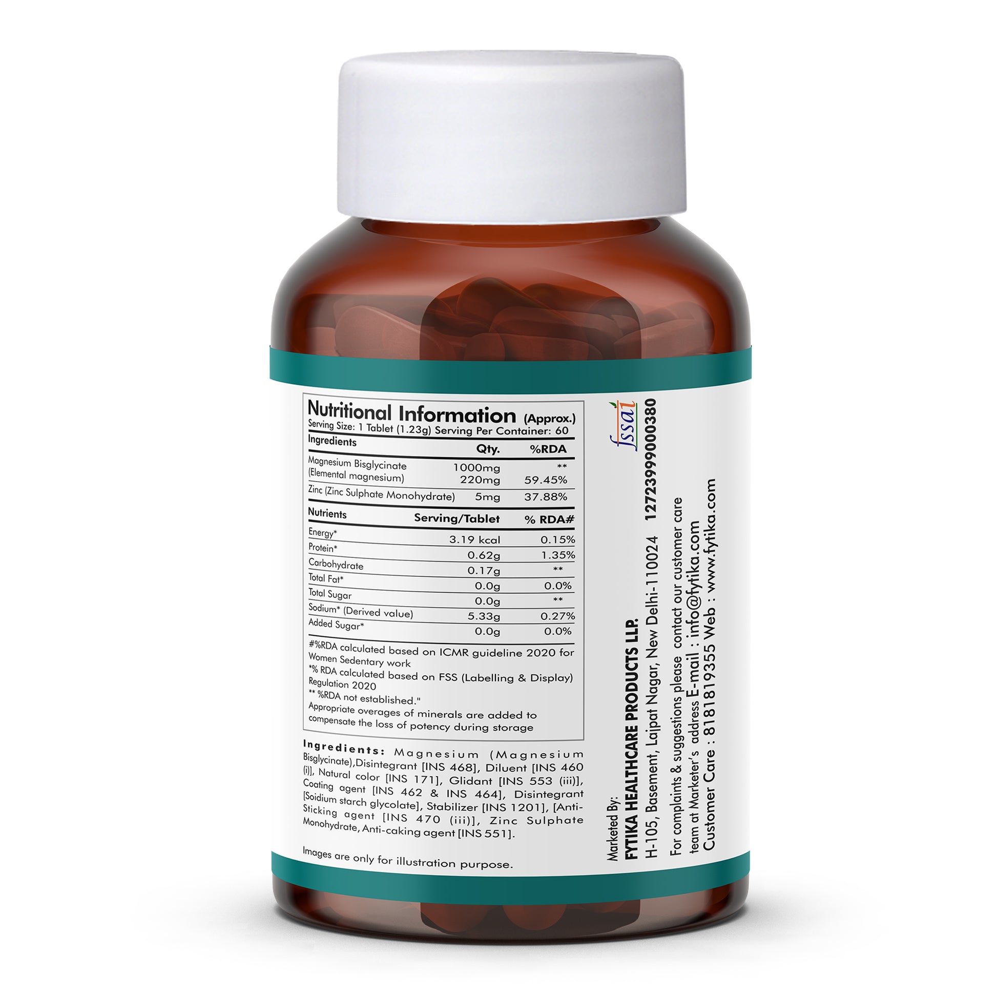 Fytika Magnesium Bisglycinate + | High Absorption Chelated Form | For Better Sleep, Stress Management, Muscle Recovery & Enhanced Workout Performance | With Magnesium (as Bisglycinate) & Zinc | For Men & Women | 60 Tablets - Fytika Healthcare Products