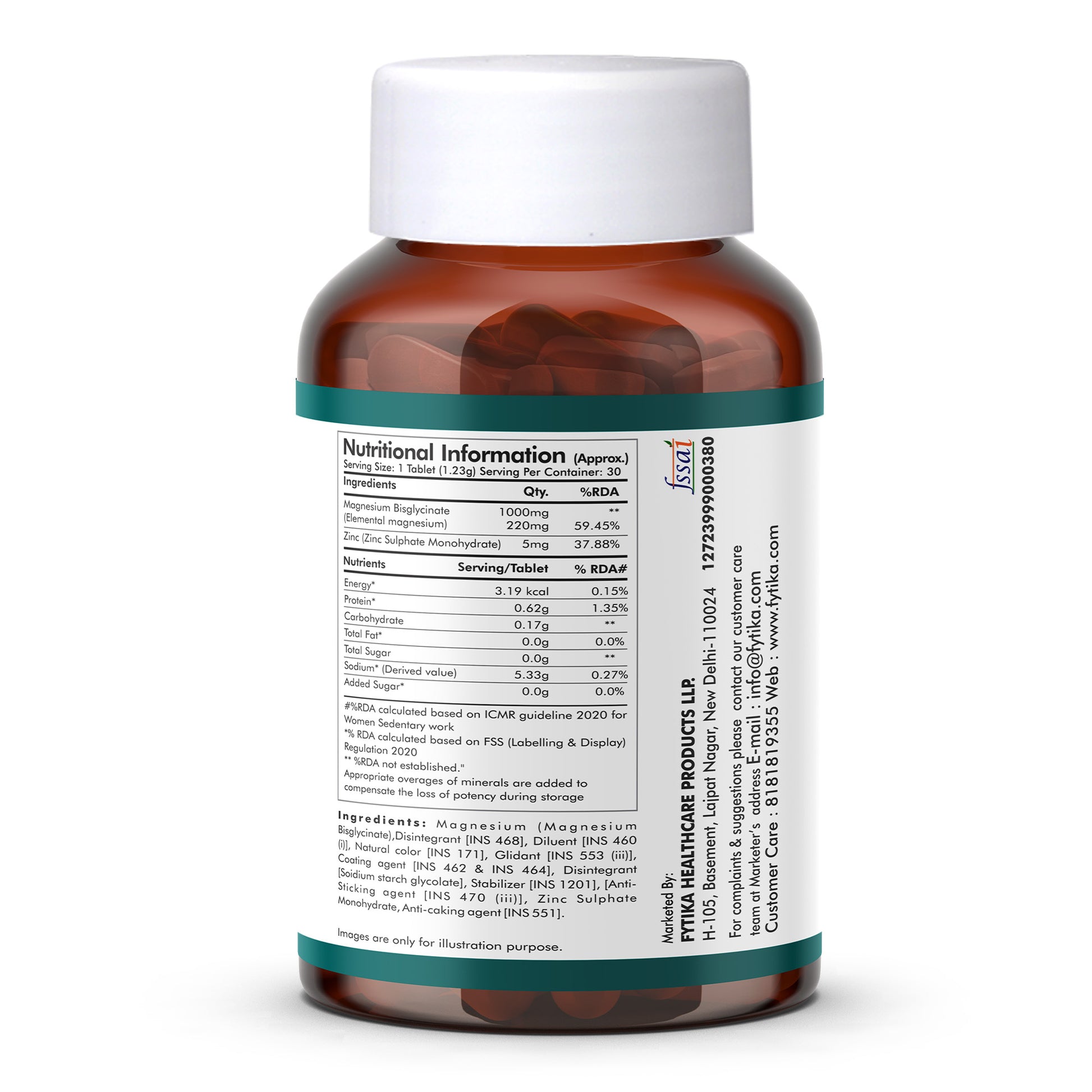 Fytika Magnesium Bisglycinate + | High Absorption Chelated Form | For Better Sleep, Stress Management, Muscle Recovery & Enhanced Workout Performance | With Magnesium (as Bisglycinate) & Zinc | For Men & Women | 30 Tablets - Fytika Healthcare Products