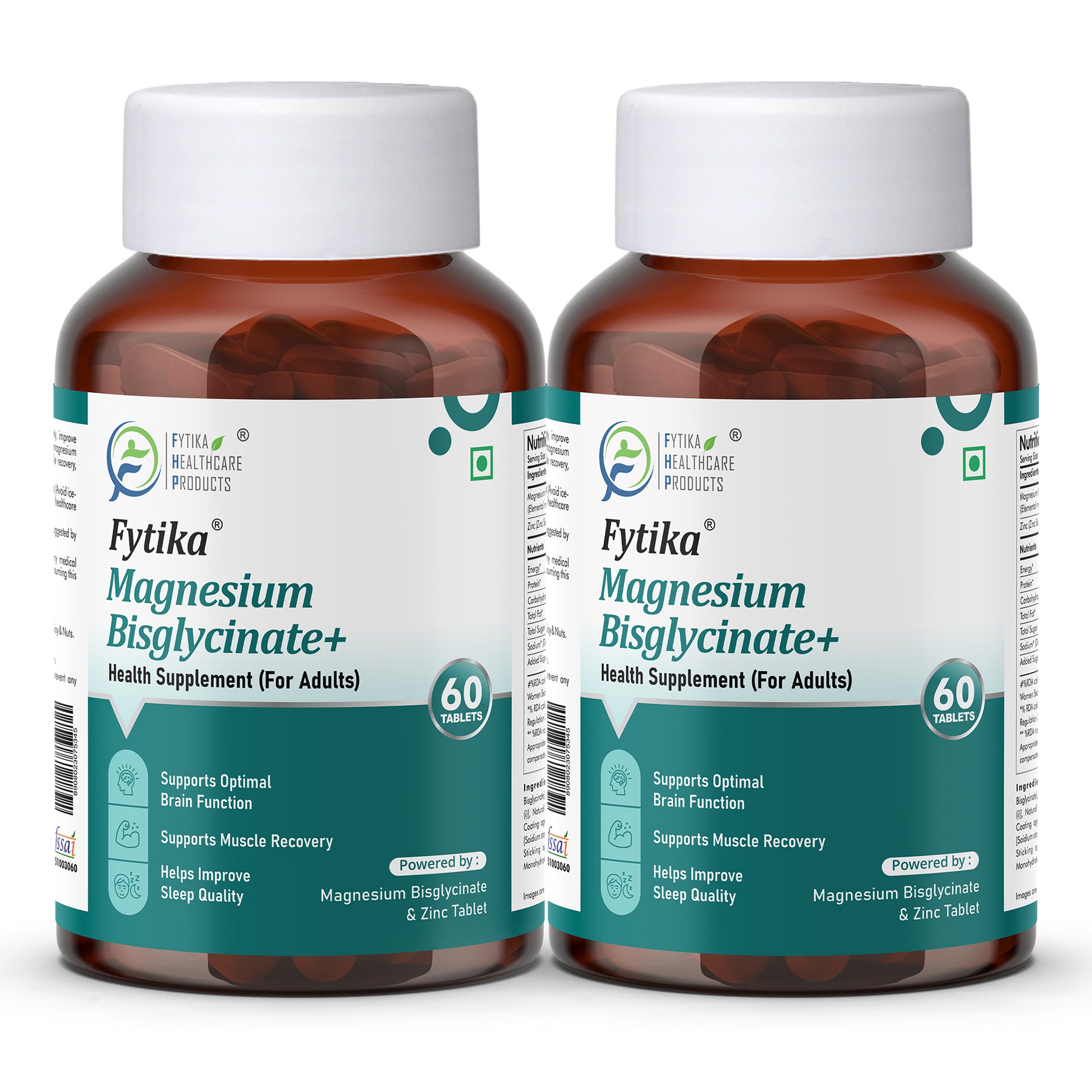 Fytika Magnesium Bisglycinate + | High Absorption Chelated Form | For Better Sleep, Stress Management, Muscle Recovery & Enhanced Workout Performance | With Magnesium (as Bisglycinate) & Zinc | For Men & Women | 60 Tablets - Fytika Healthcare Products