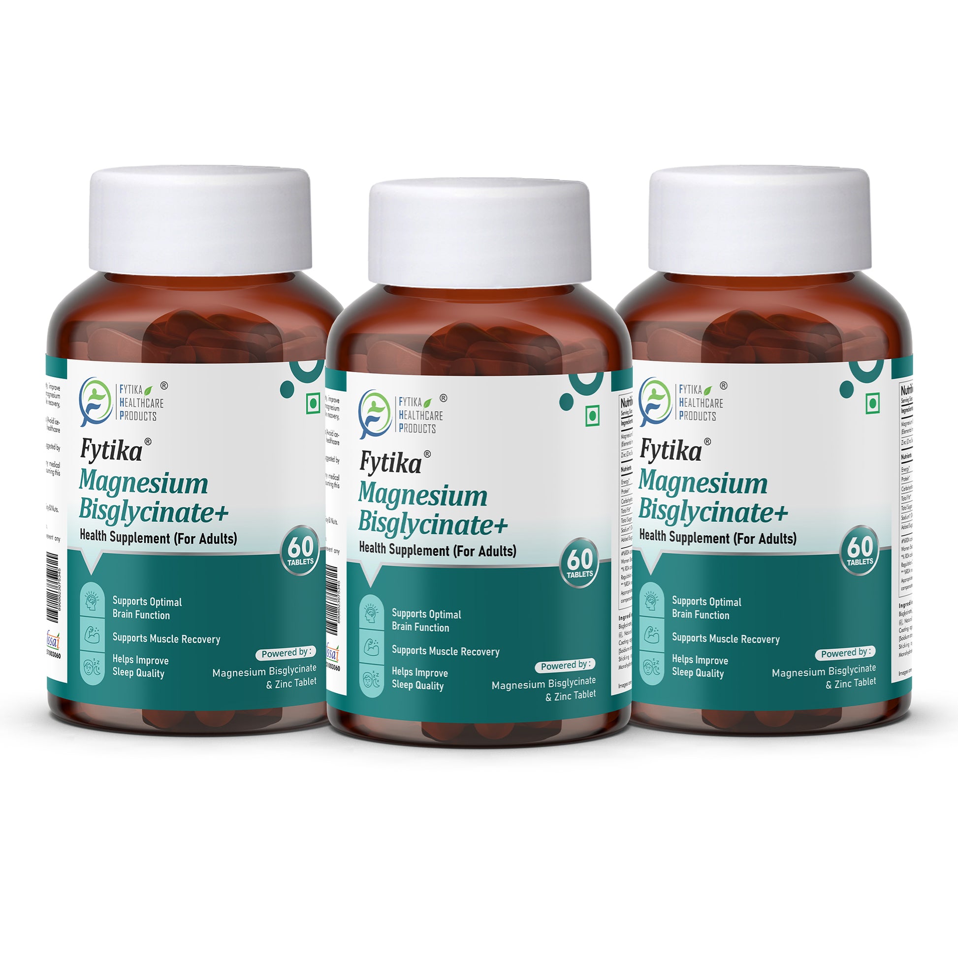 Fytika Magnesium Bisglycinate + | High Absorption Chelated Form | For Better Sleep, Stress Management, Muscle Recovery & Enhanced Workout Performance | With Magnesium (as Bisglycinate) & Zinc | For Men & Women | 60 Tablets - Fytika Healthcare Products