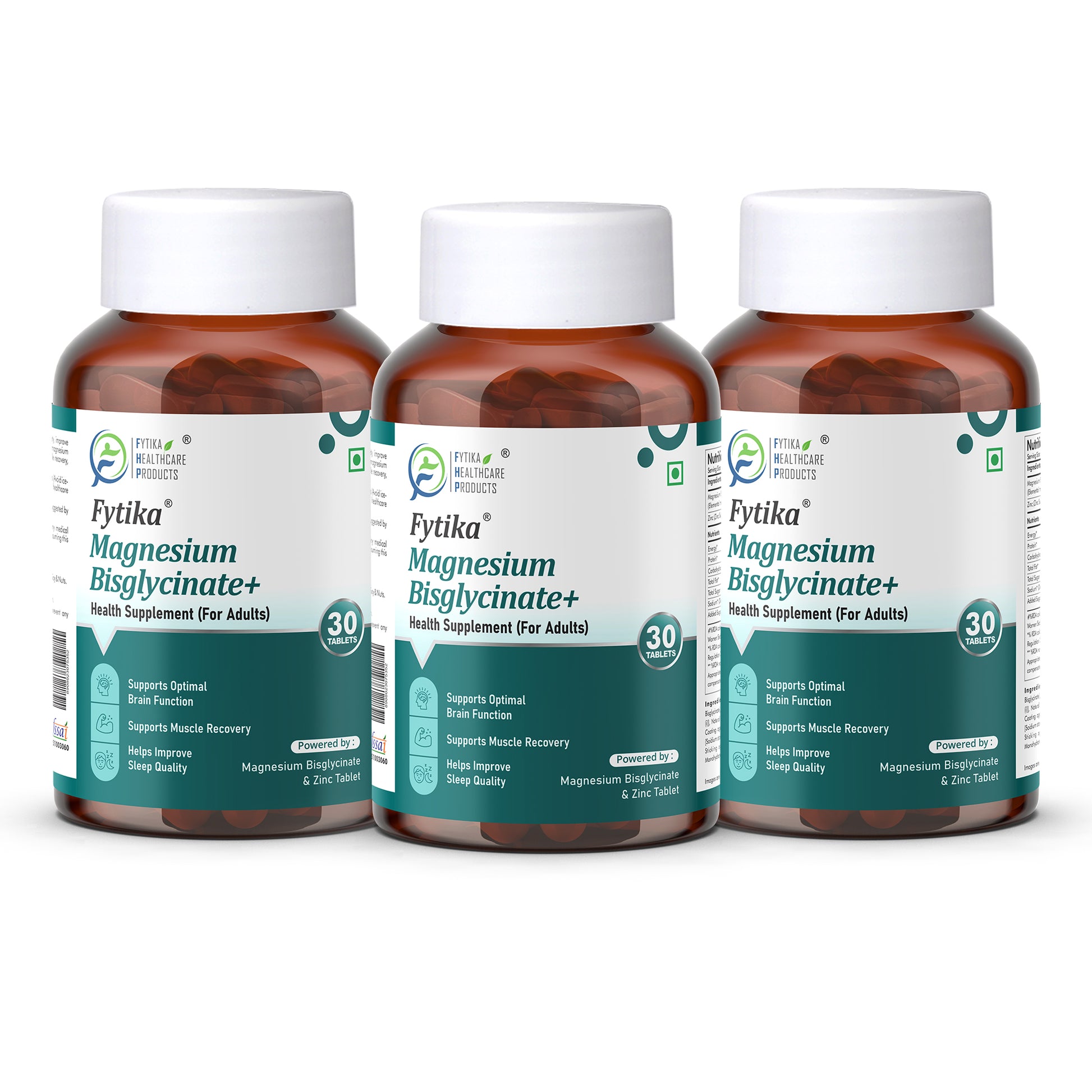Fytika Magnesium Bisglycinate + | High Absorption Chelated Form | For Better Sleep, Stress Management, Muscle Recovery & Enhanced Workout Performance | With Magnesium (as Bisglycinate) & Zinc | For Men & Women | 30 Tablets - Fytika Healthcare Products