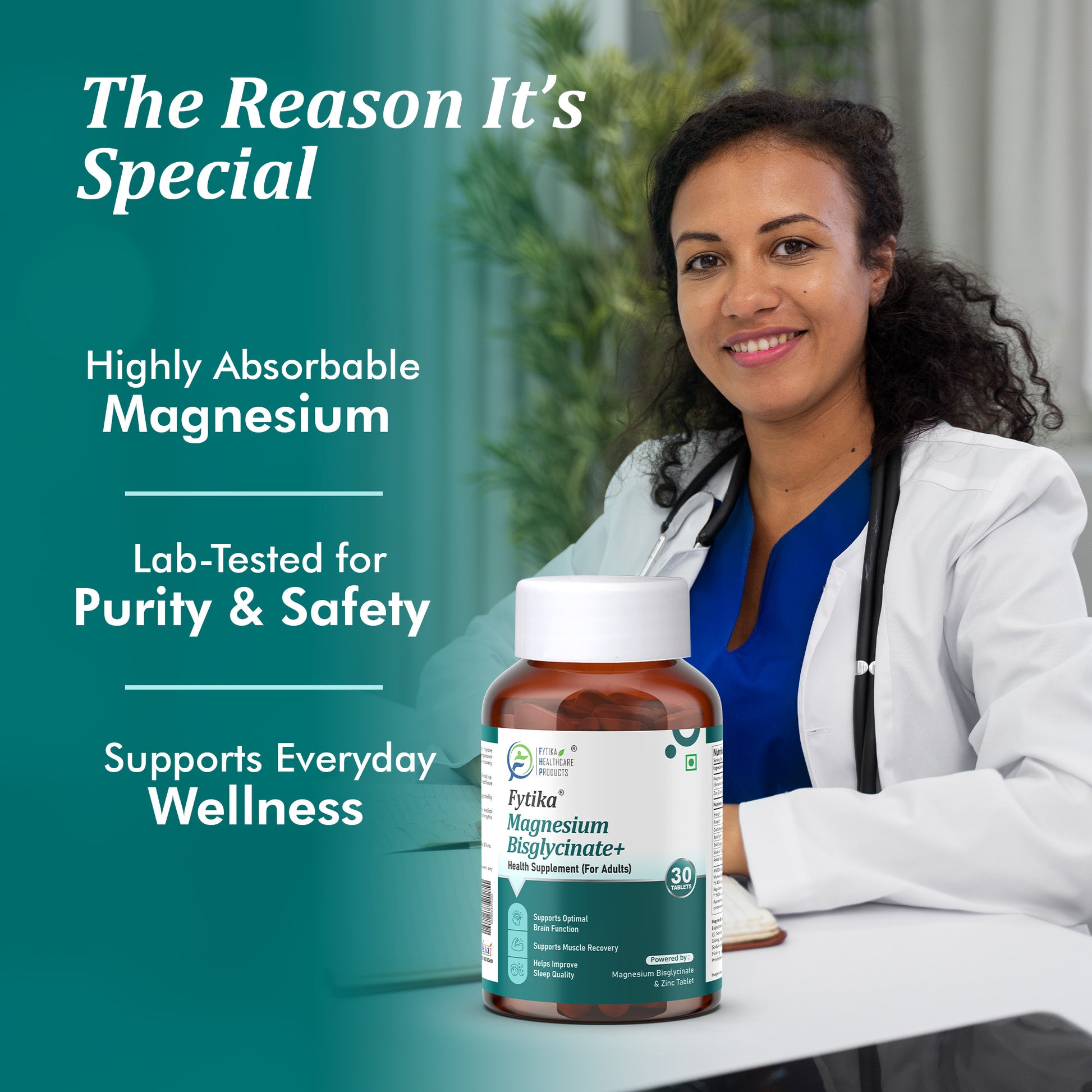 Fytika Magnesium Bisglycinate + | High Absorption Chelated Form | For Better Sleep, Stress Management, Muscle Recovery & Enhanced Workout Performance | With Magnesium (as Bisglycinate) & Zinc | For Men & Women | 30 Tablets - Fytika Healthcare Products