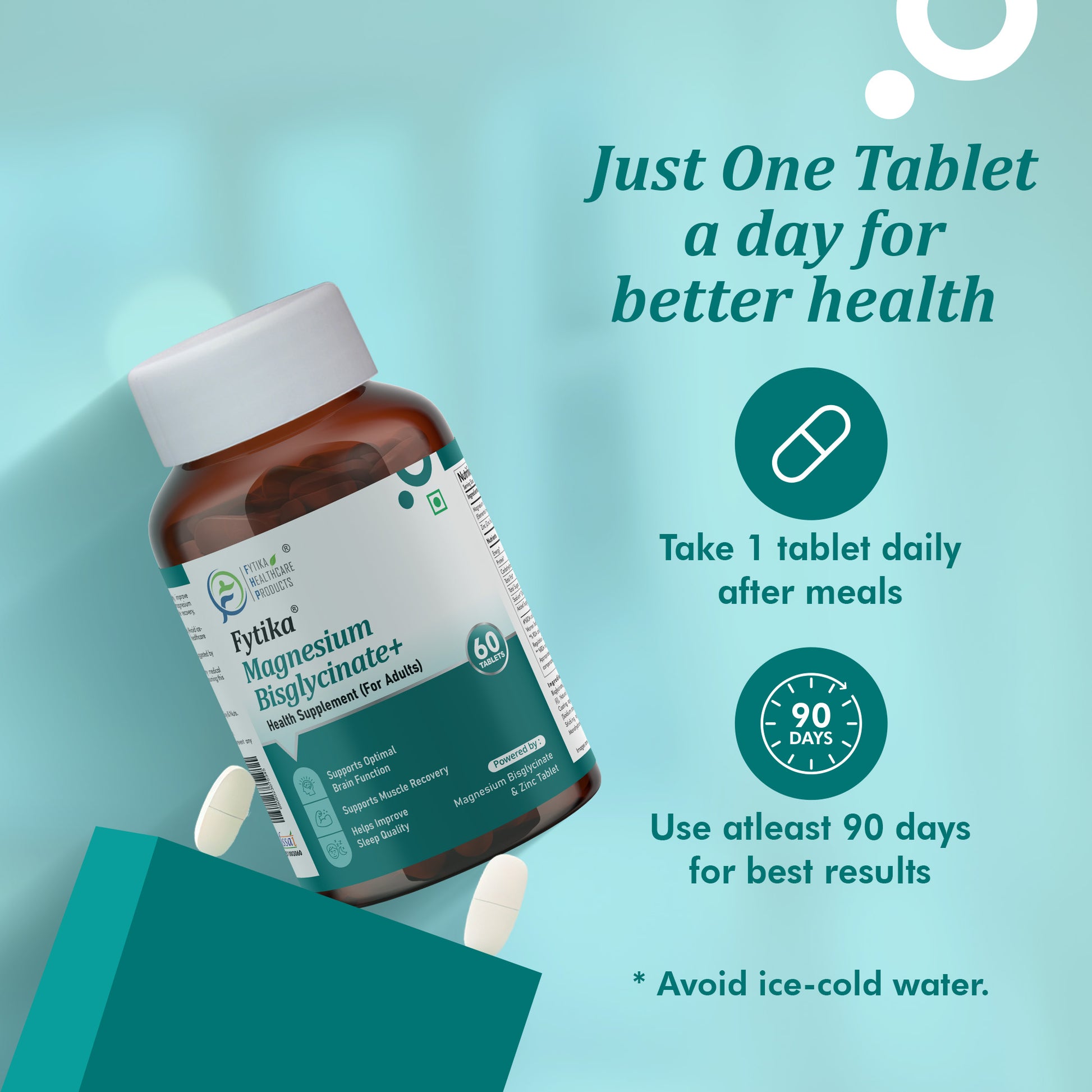 Fytika Magnesium Bisglycinate + | High Absorption Chelated Form | For Better Sleep, Stress Management, Muscle Recovery & Enhanced Workout Performance | With Magnesium (as Bisglycinate) & Zinc | For Men & Women | 60 Tablets - Fytika Healthcare Products