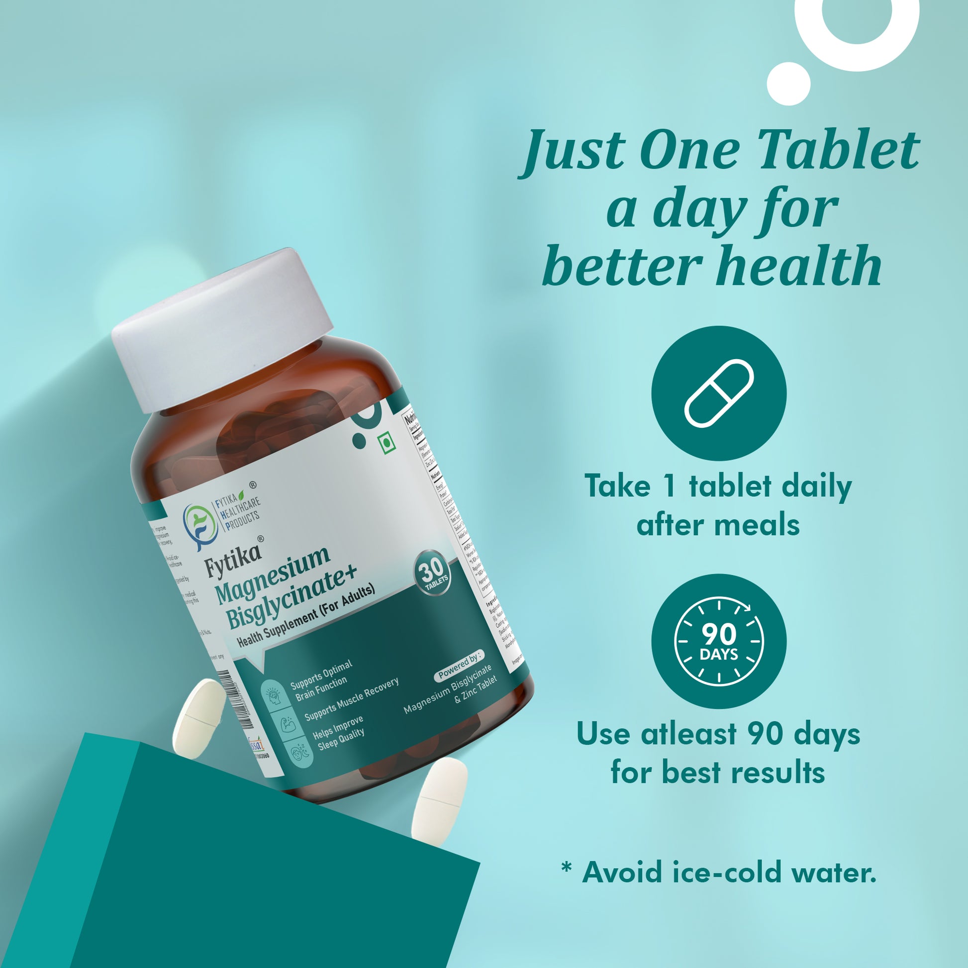 Fytika Magnesium Bisglycinate + | High Absorption Chelated Form | For Better Sleep, Stress Management, Muscle Recovery & Enhanced Workout Performance | With Magnesium (as Bisglycinate) & Zinc | For Men & Women | 30 Tablets - Fytika Healthcare Products