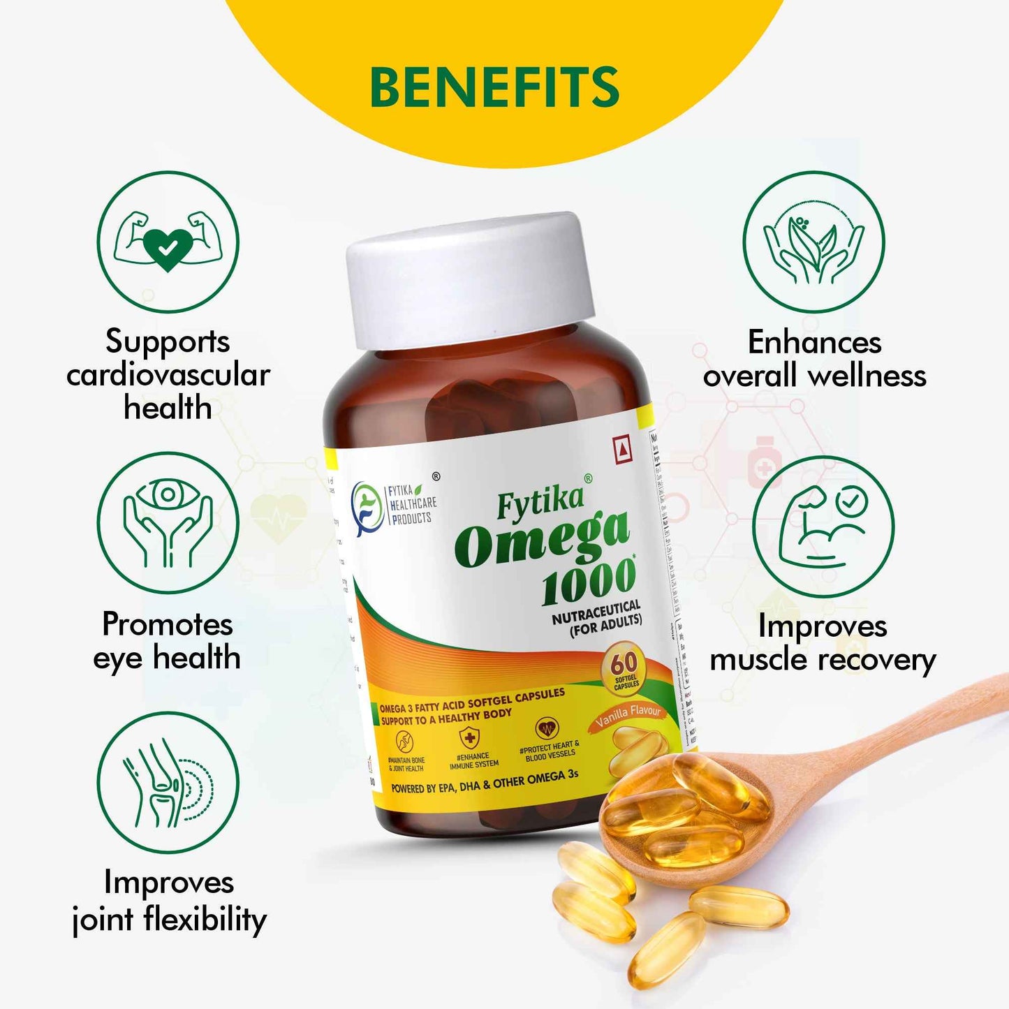 Fytika Strong Bones and Omega 1000: Strong Bones, Heart Health, For Men,Women - 60 Tablets, 60 Capsules