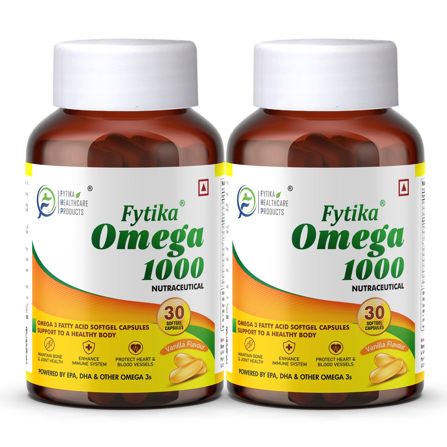 Fytika Omega 1000 - For Heart, Brain, Joint, Muscle Support, EPA 360 MG + DHA 240 MG, Omega Fatty Acids 400 MG, For Men, Women - 30 Softgel - Fytika Healthcare Products