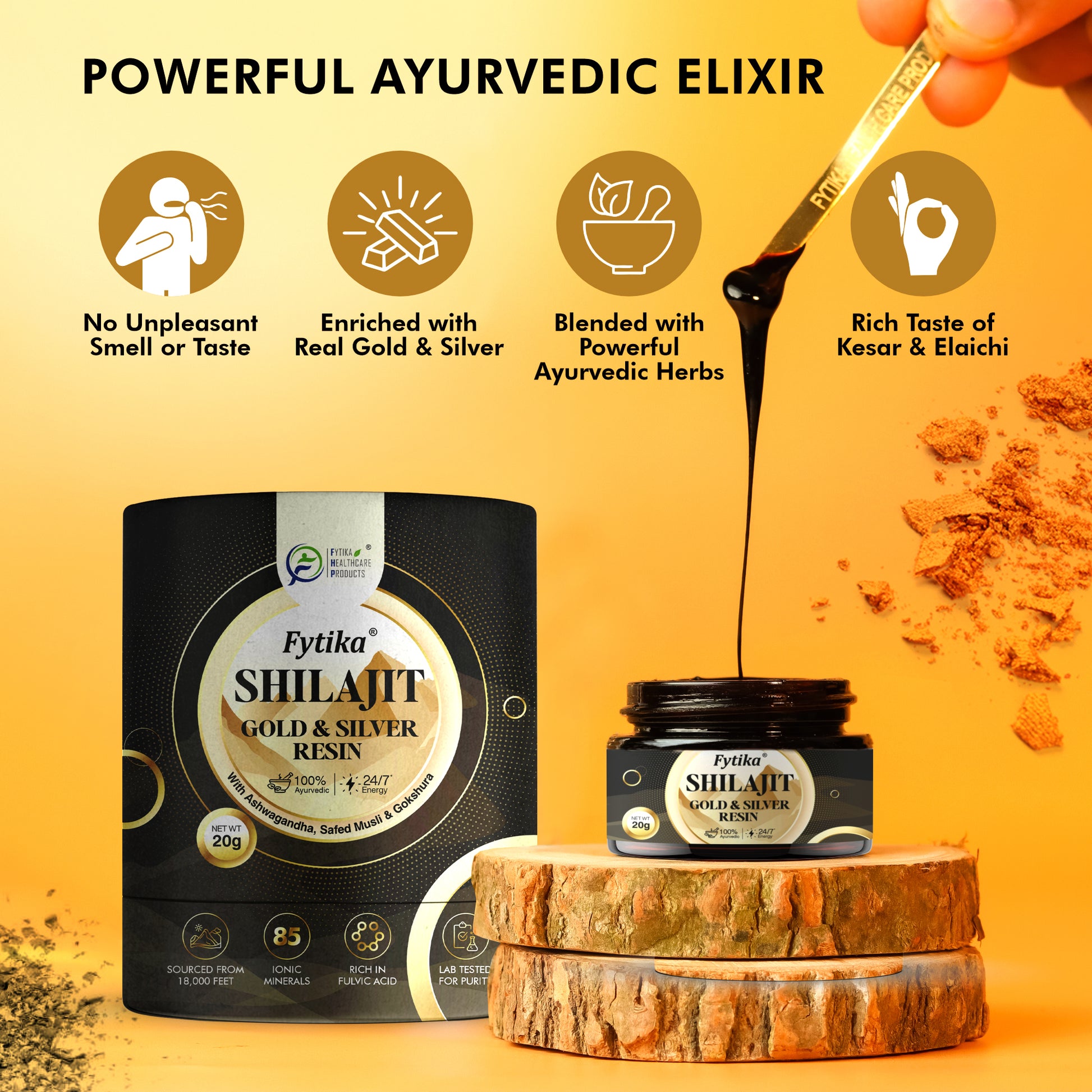 Fytika Shilajit Gold & Silver Resin -100% Ayurvedic Himalayan Shilajit | Swarn Bhasam, Rajat Bhasam, Ashwagandha, Safed Muesli, Gokshura, Kaunch | For Men & Women - 20G - Fytika Healthcare Products