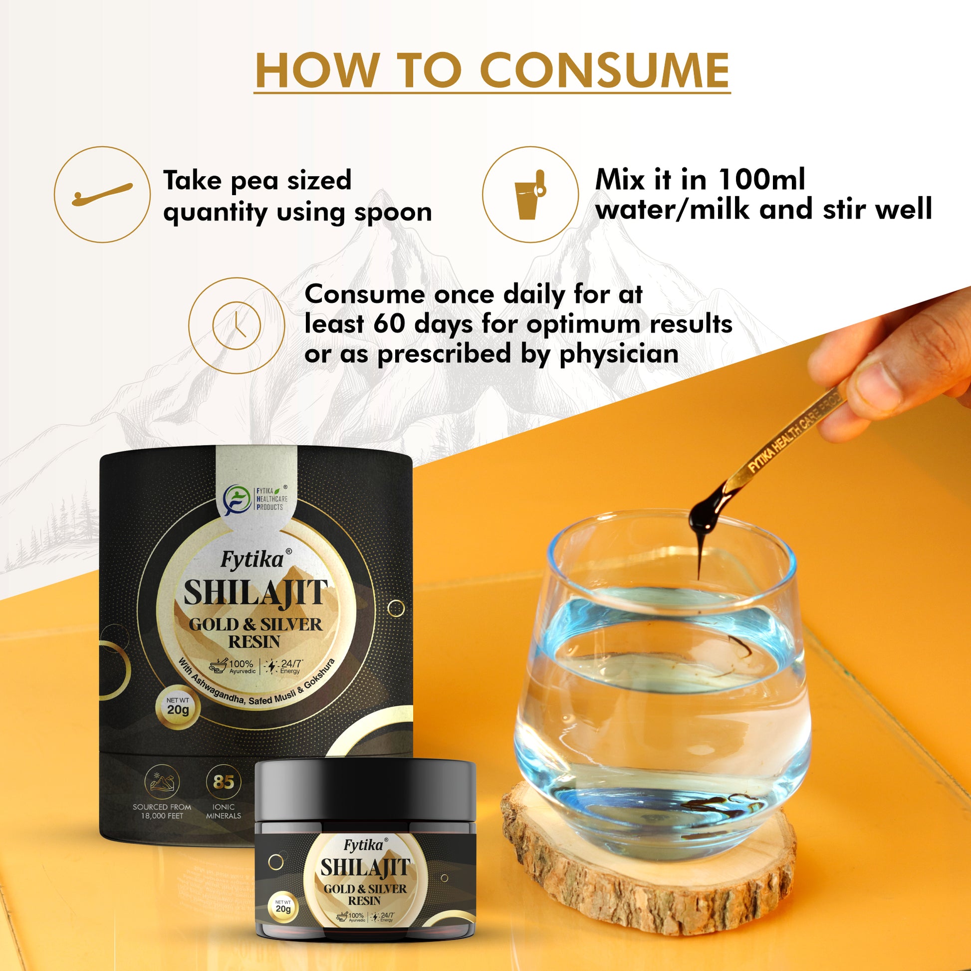 Fytika Shilajit Gold & Silver Resin -100% Ayurvedic Himalayan Shilajit | Swarn Bhasam, Rajat Bhasam, Ashwagandha, Safed Muesli, Gokshura, Kaunch | For Men & Women - 20G - Fytika Healthcare Products