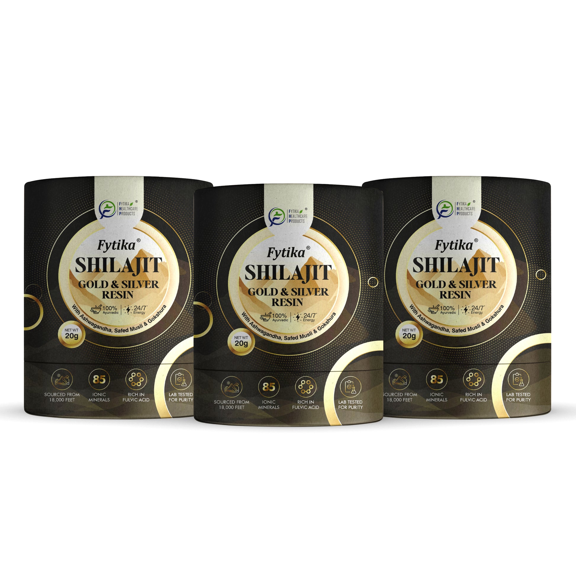 Fytika Shilajit Gold & Silver Resin -100% Ayurvedic Himalayan Shilajit | Swarn Bhasam, Rajat Bhasam, Ashwagandha, Safed Muesli, Gokshura, Kaunch | For Men & Women - 20G - Fytika Healthcare Products