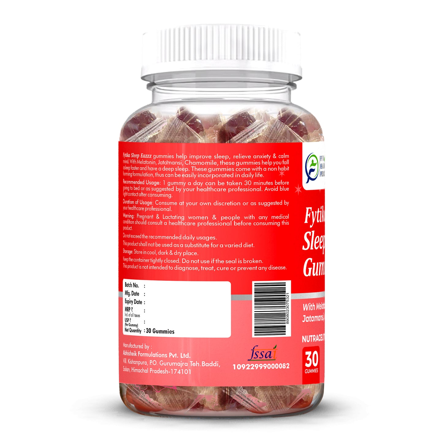 Fytika Sleep Eazzz - Sleep Gummies | Melatonin 5mg, Jatamansi, Chamomile, Valeriana, Zinc & Magnesium | No Added Sugar| For Men & Women | Strawberry Flavour - 30 Gummies - Fytika Healthcare Products