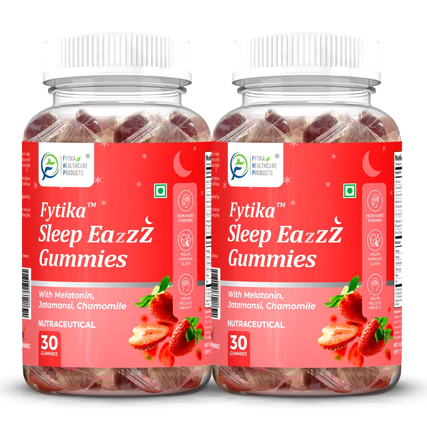 Fytika Sleep Eazzz - Sleep Gummies | Melatonin 5mg, Jatamansi, Chamomile, Valeriana, Zinc & Magnesium | No Added Sugar| For Men & Women | Strawberry Flavour - 30 Gummies - Fytika Healthcare Products