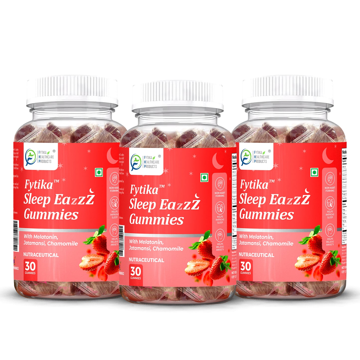 Fytika Sleep Eazzz - Sleep Gummies | Melatonin 5mg, Jatamansi, Chamomile, Valeriana, Zinc & Magnesium | No Added Sugar| For Men & Women | Strawberry Flavour - 30 Gummies - Fytika Healthcare Products