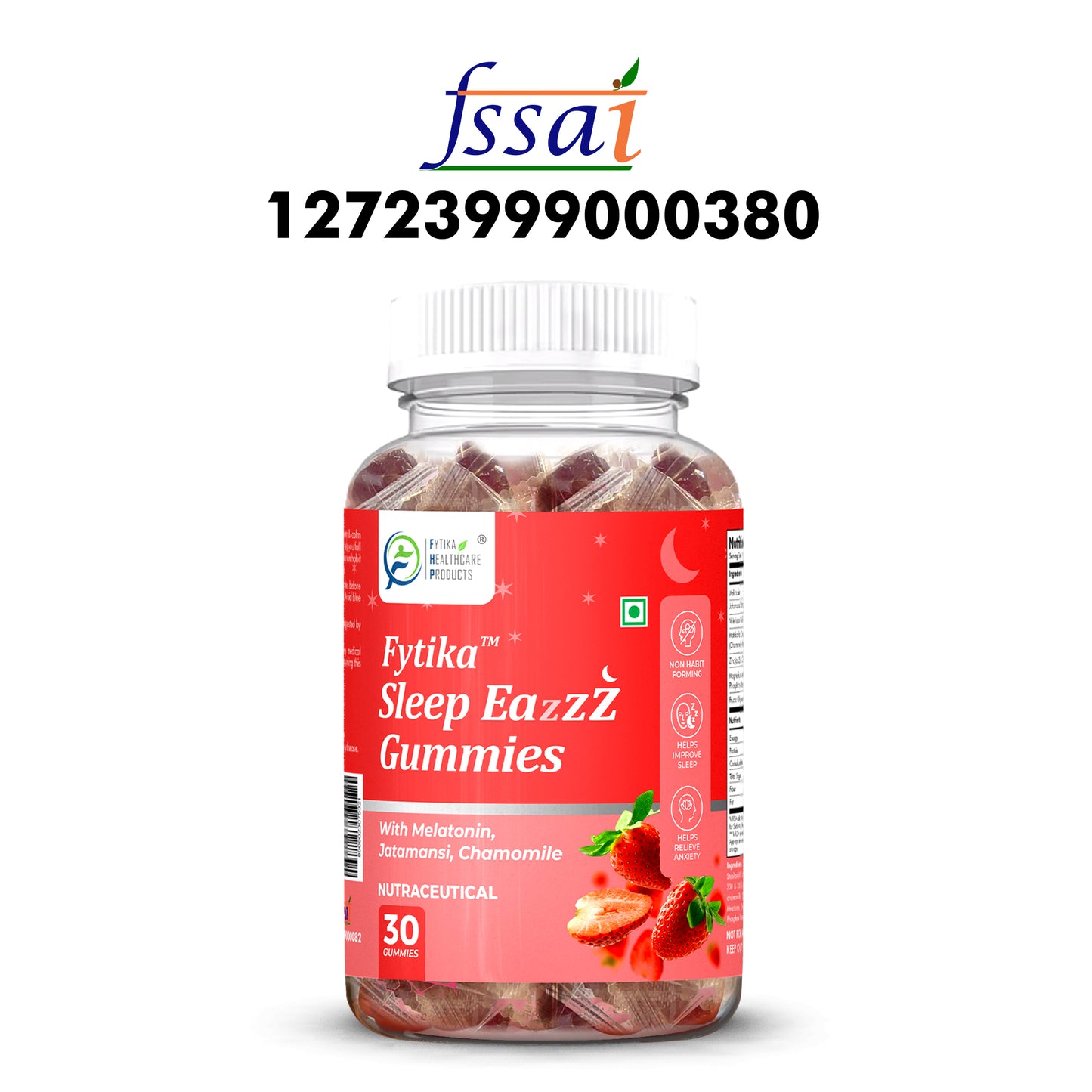 Fytika Sleep Eazzz - Sleep Gummies | Melatonin 5mg, Jatamansi, Chamomile, Valeriana, Zinc & Magnesium | No Added Sugar| For Men & Women | Strawberry Flavour - 30 Gummies - Fytika Healthcare Products