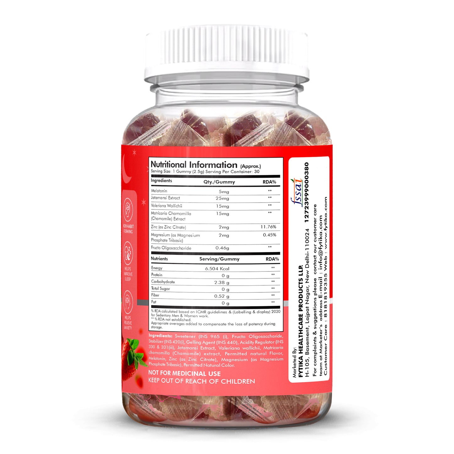 Fytika Sleep Eazzz - Sleep Gummies | Melatonin 5mg, Jatamansi, Chamomile, Valeriana, Zinc & Magnesium | No Added Sugar| For Men & Women | Strawberry Flavour - 30 Gummies - Fytika Healthcare Products