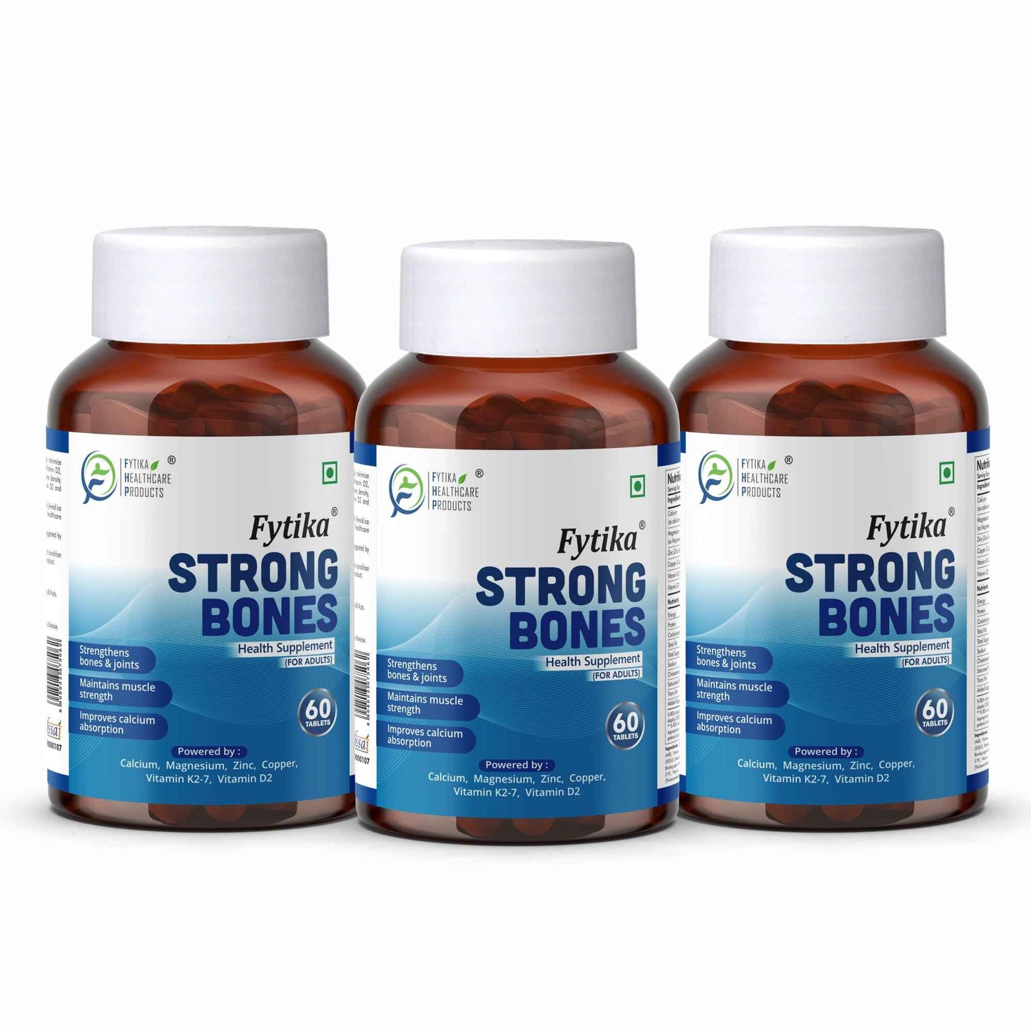 Fytika Strong Bones - Bone Health Supplement, Supports Bone Health, 1000 MG Calcium, Vitamin D2, Magnesium, Zinc, For Men, Women - Pack of 3 ( 180 Tabs )