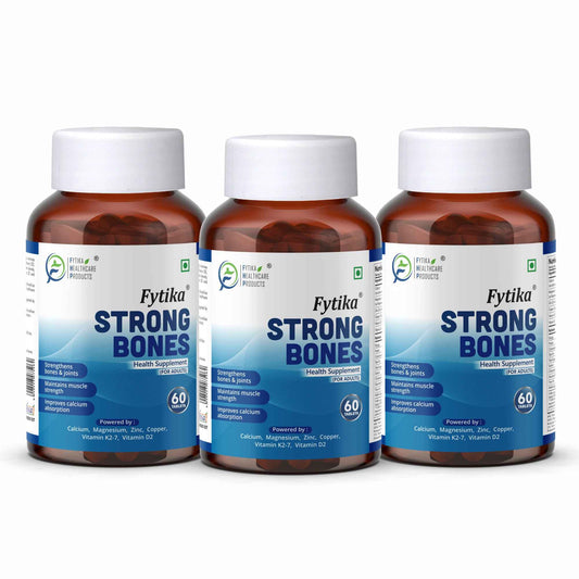 Fytika Strong Bones - Bone Health Supplement, Supports Bone Health, 1000 MG Calcium, Vitamin D2, Magnesium, Zinc, For Men, Women - Pack of 3 ( 180 Tabs )