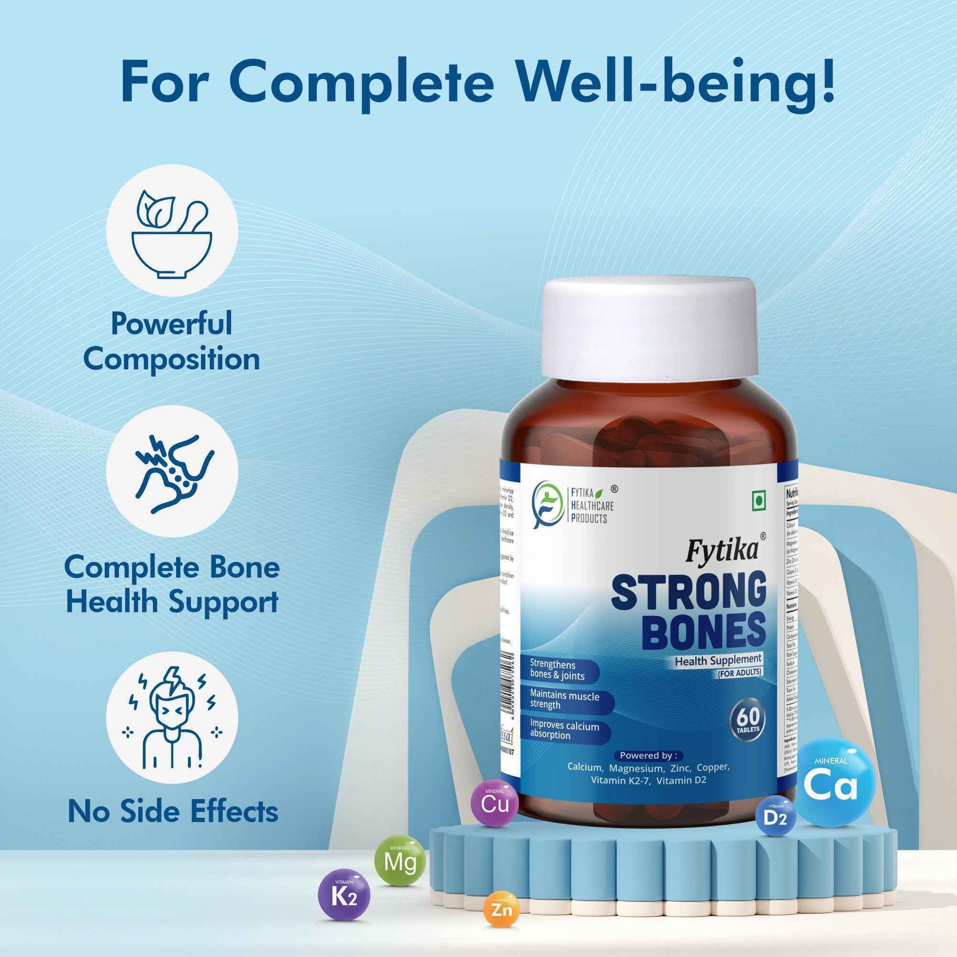 Fytika Strong Bones - Bone Health Supplement, Supports Bone Health, 1000 MG Calcium, Vitamin D2, Magnesium, Zinc, For Men, Women- Pack of 2 ( 120 Tabs )