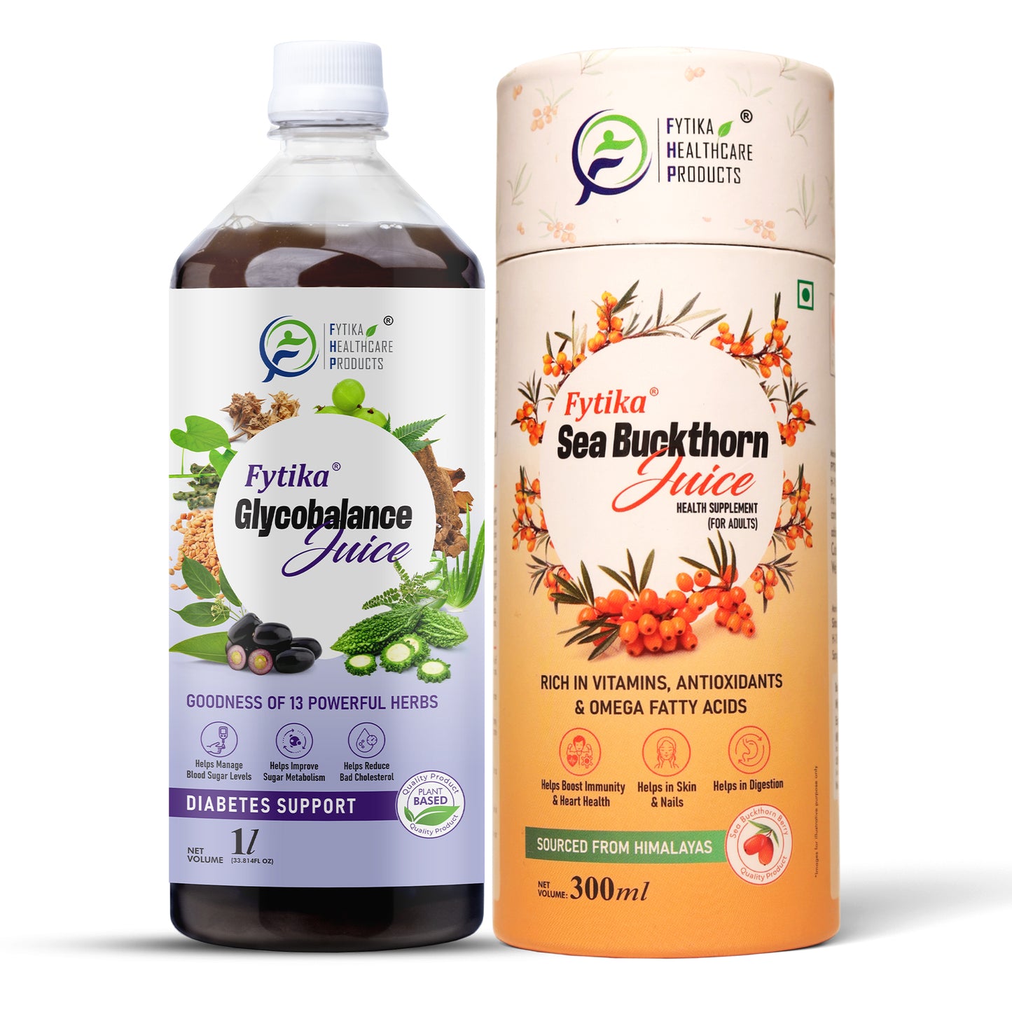 Fytika Glycobalance Juice with Sea Buckthorn Juice – Ayurvedic Combo for Blood Sugar Control, Immunity, Digestion & Overall Wellness