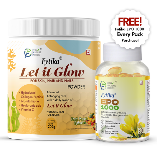 Fytika Let it Glow Collagen Powder - Boosts Skin Radiance, Hair Health, Nail Strength, For Men, Women - Fruit Punch Flavor - 200 G - Fytika Healthcare Products