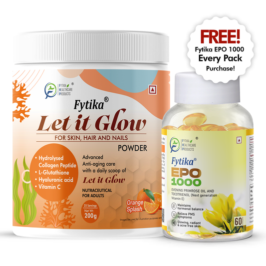 Fytika Let it Glow Collagen Powder - Boosts Skin Radiance, Hair Health, Nail Strength, For Men, Women - Orange Flavor - 200 G - Fytika Healthcare Products