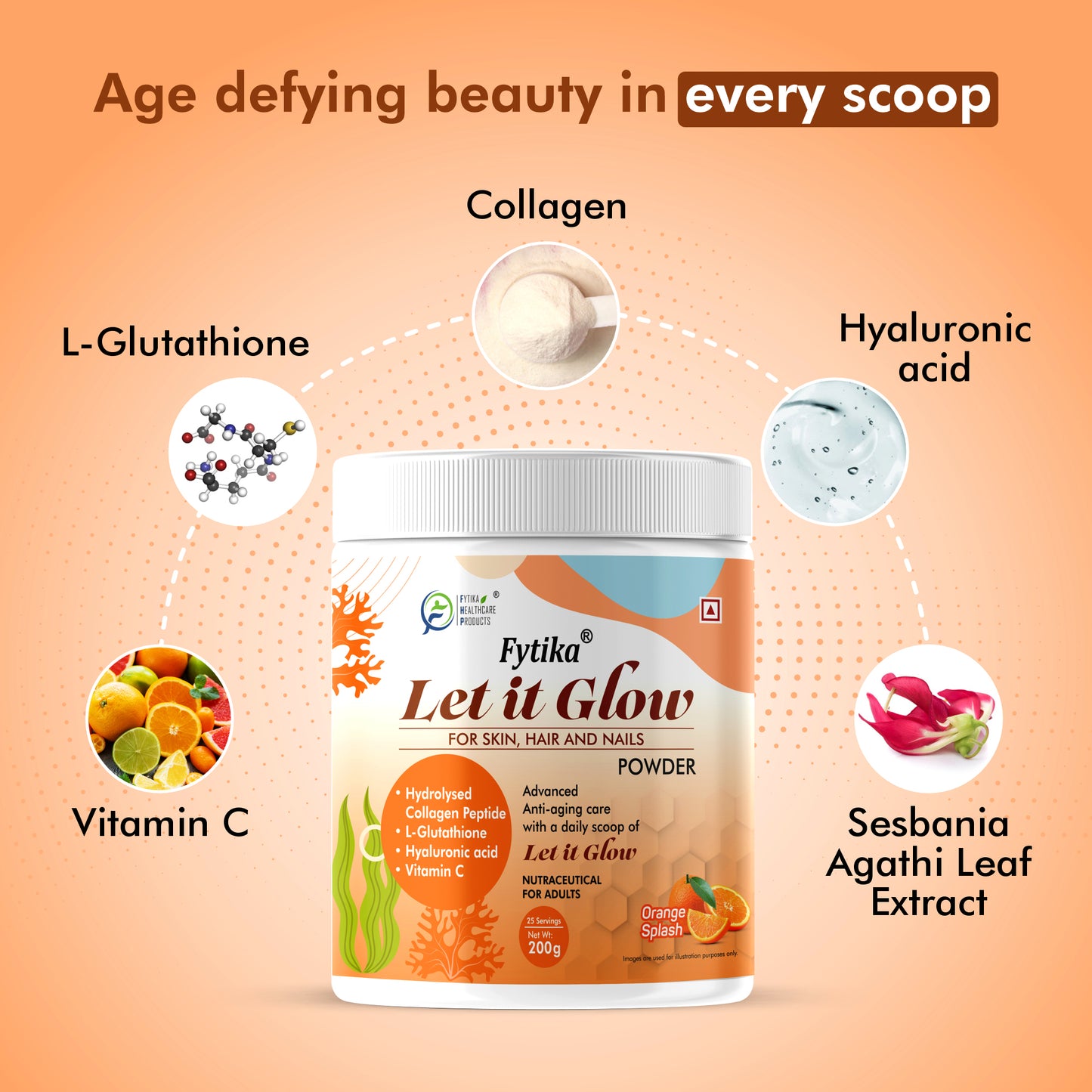 Fytika Daily Protein Powder Vanilla Flavour - 400G and Let it Glow Collagen Orange Splash Flavour - 200G Combo: Boosts Energy, Skin Radiance, Immunity, Hair Health, For Men and Women